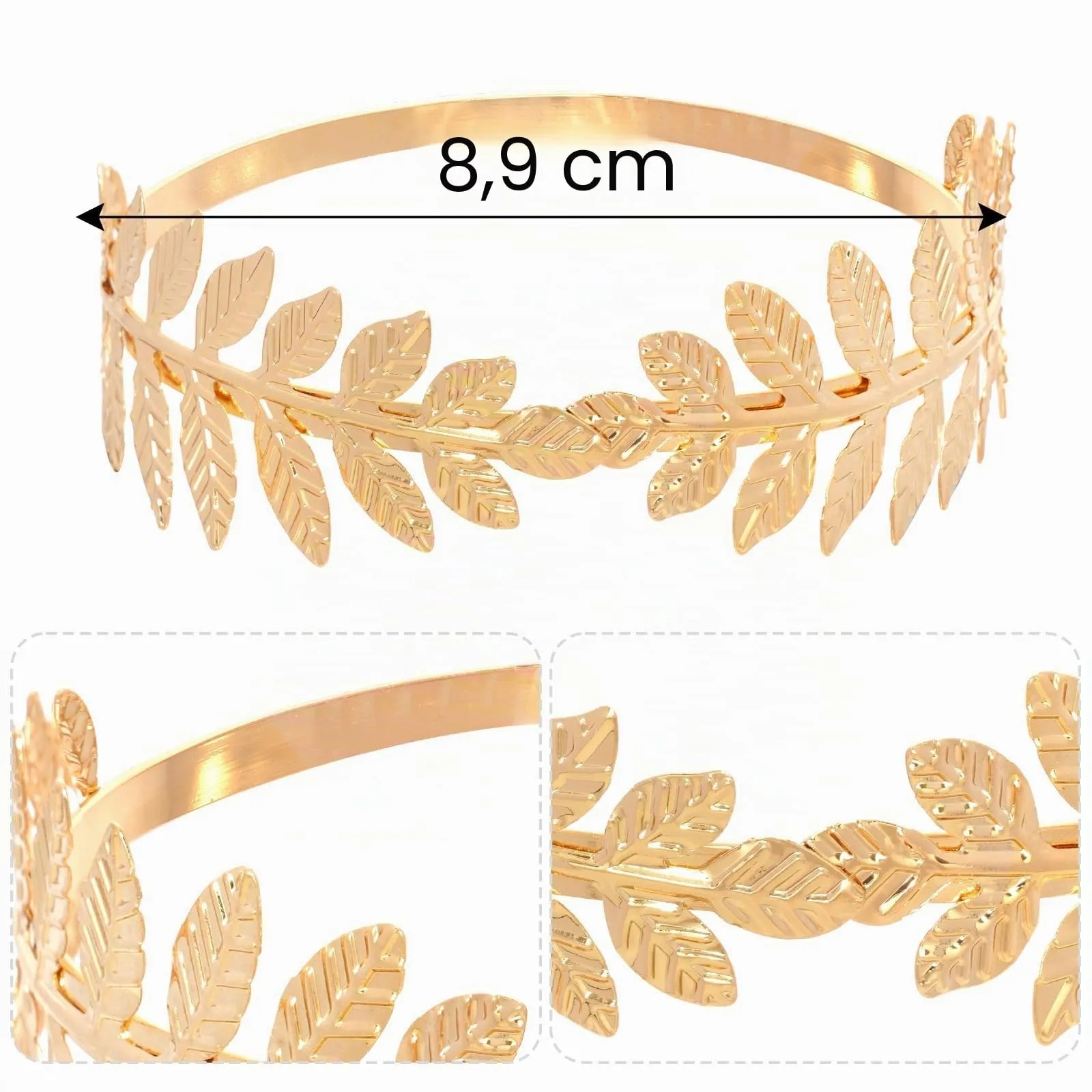 Set di Accessori per Costume da Dea Greca, Corona di Foglie Romane, Bracciali da Braccio, Orecchini Pendenti, Dea Greca Gioielli Costume Accessori per Feste, Matrimonio, Halloween, Carnevale (Oro-C) - immagine 4