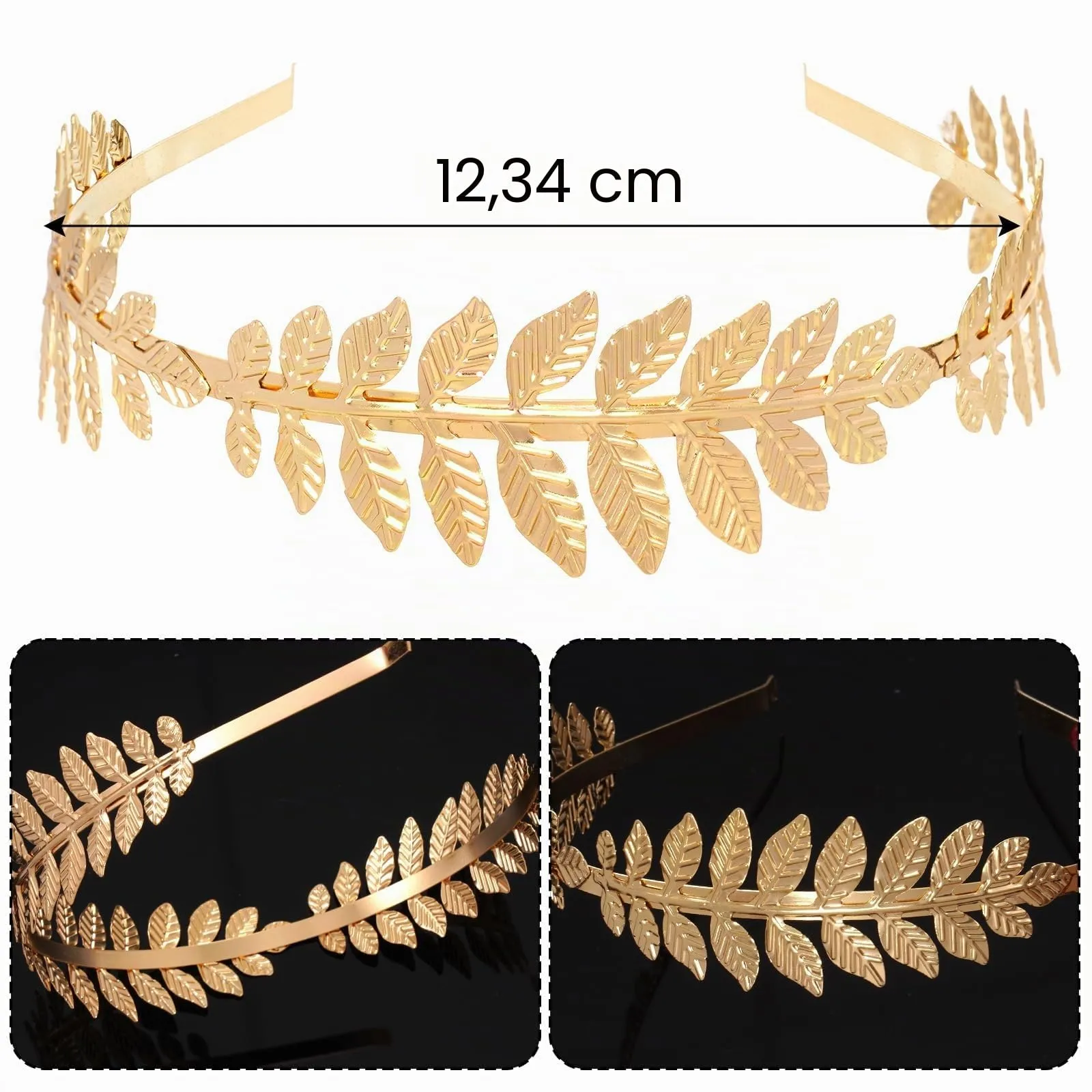 Set di Accessori per Costume da Dea Greca, Corona di Foglie Romane, Bracciali da Braccio, Orecchini Pendenti, Dea Greca Gioielli Costume Accessori per Feste, Matrimonio, Halloween, Carnevale (Oro-A) - immagine 2