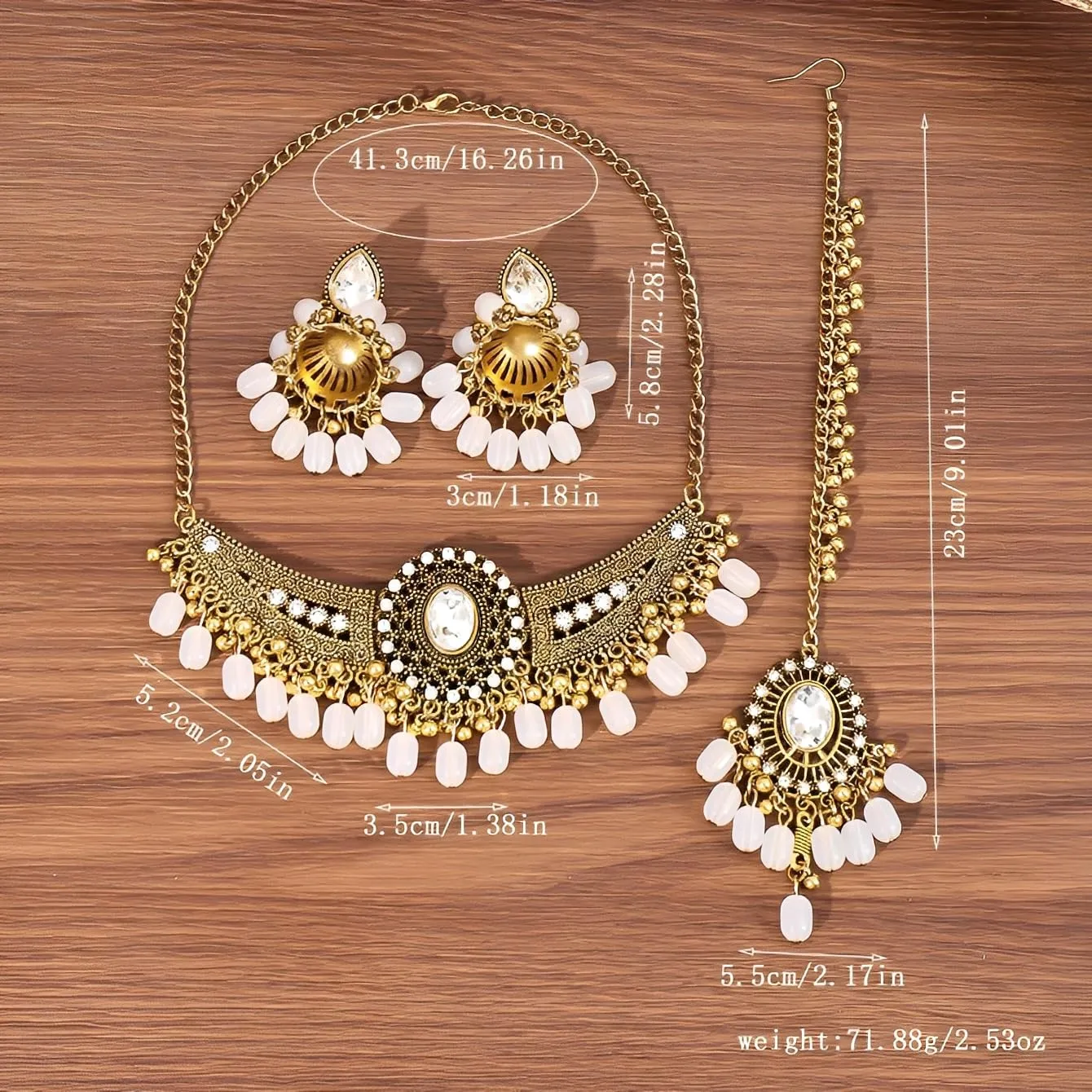 IMINI Set di gioielli tradizionali Kundan, collana, orecchini Jhumka e Maang Tikka – Accessori completi da sposa e matrimonio per donne, feste etniche e festival, Medium, Metallo, Zirconia cubica - immagine 2
