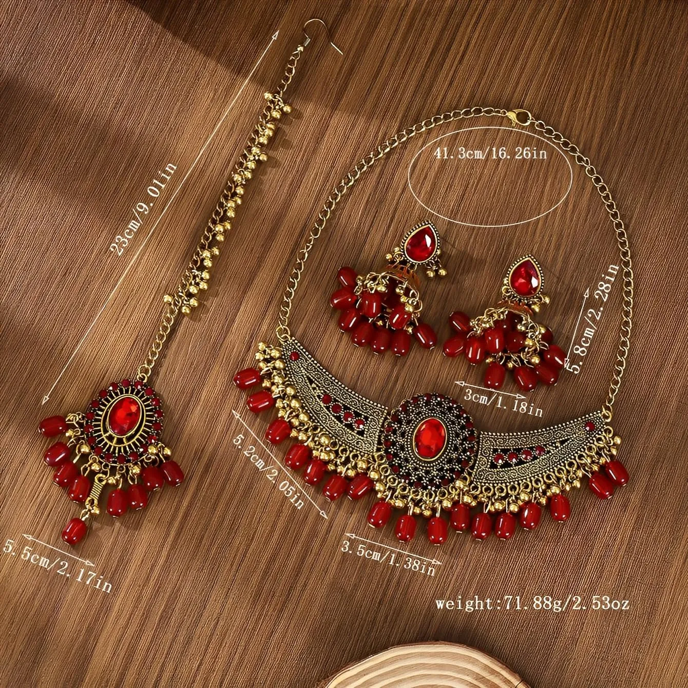 IMINI Set di gioielli Kundan tradizionale, collana, orecchini Jhumka e Maang Tikka – Accessori completi per matrimonio e sposa, festa etnica e festival, Medium, Metallo, Zirconia cubica - immagine 2