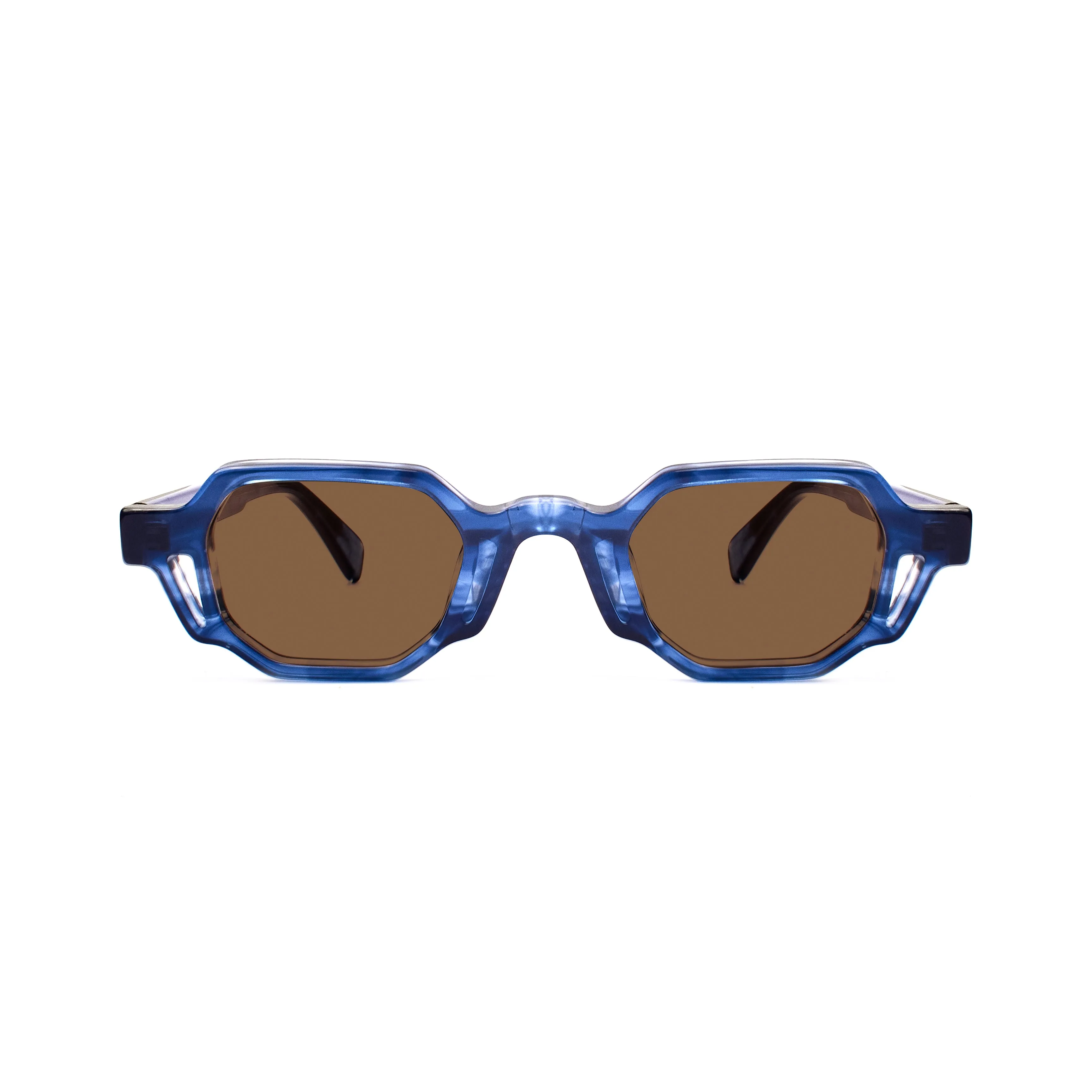 XLAB Kos Occhiali da sole Acetato Blu striato Marrone Squadrata Polarizzata - immagine 2