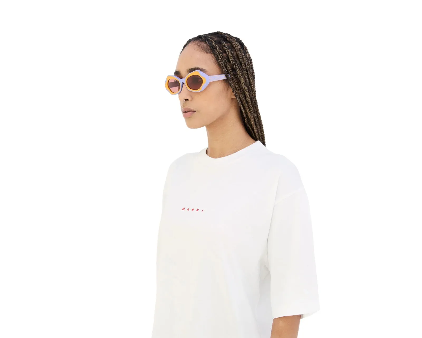 Marni D7V Unlahand Lilac Occhiali da sole Acetato Viola Rosso Rotonda Normale - immagine 4