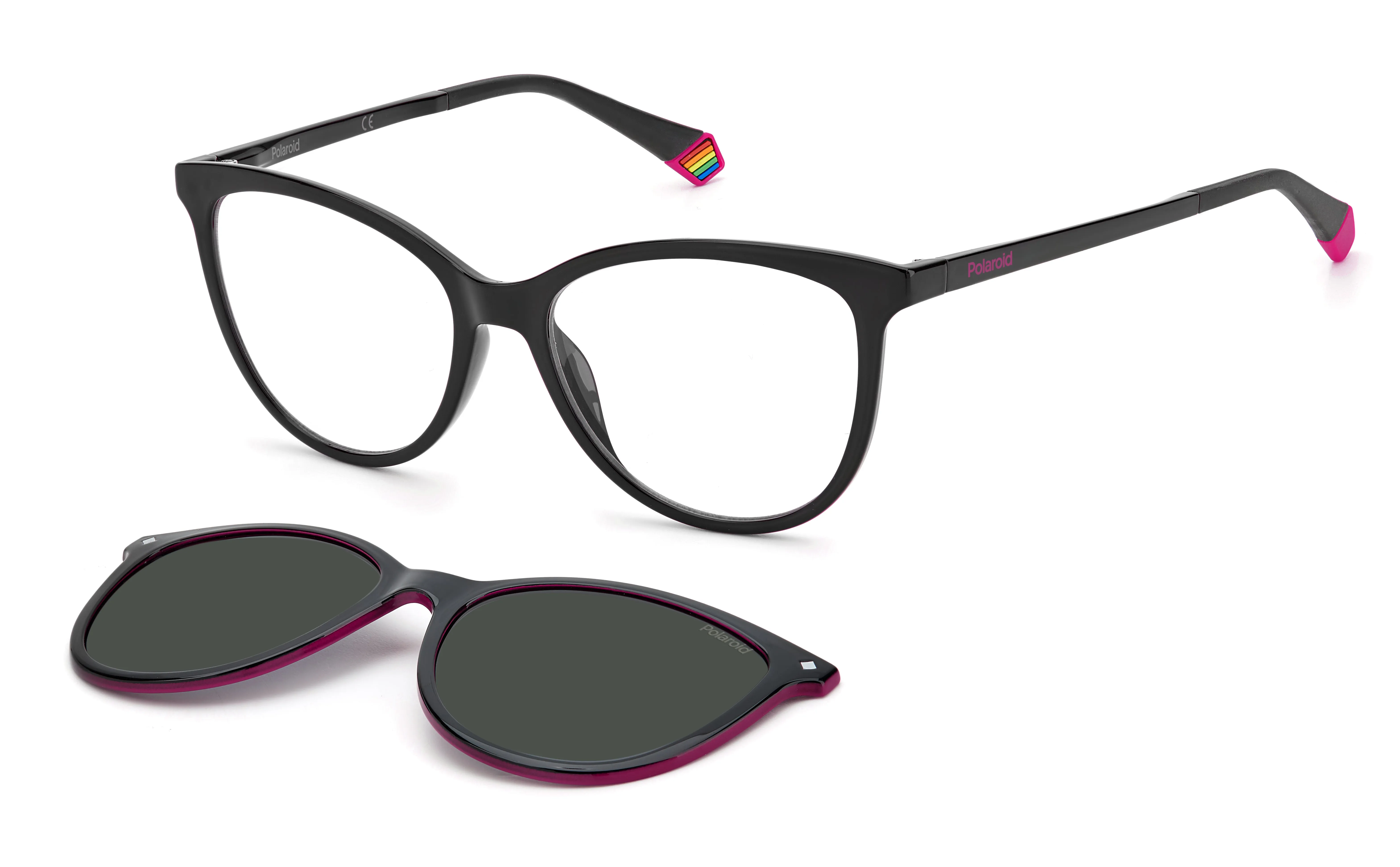 Polaroid PLD 6138/CS 807/M9 Occhiali da sole Plastica Nero Grigio Cat Eye Clip-on - immagine 1