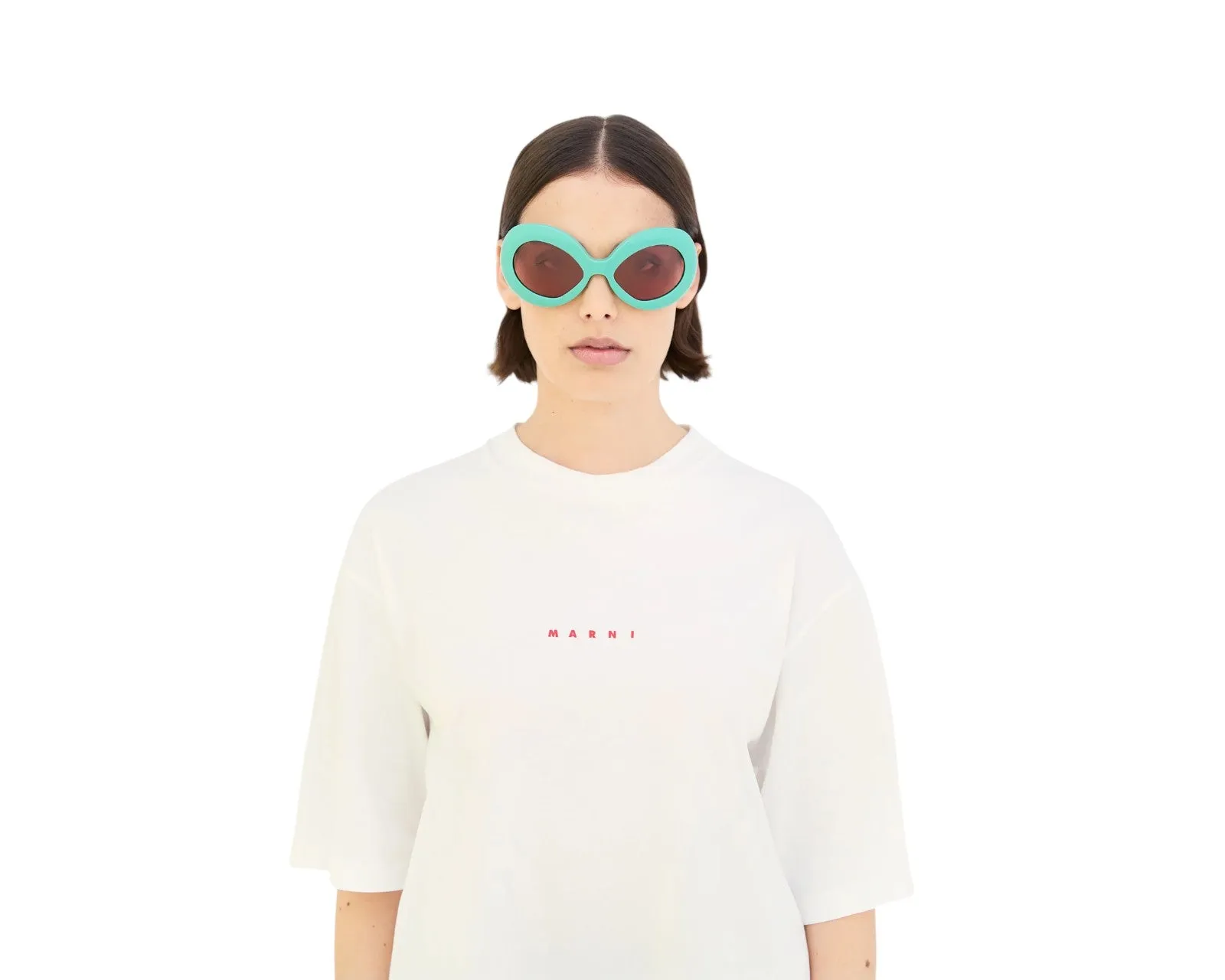 Marni 40F Lake Of Fire Teal Occhiali da sole Acetato Verde Marrone Oversize Normale - immagine 4