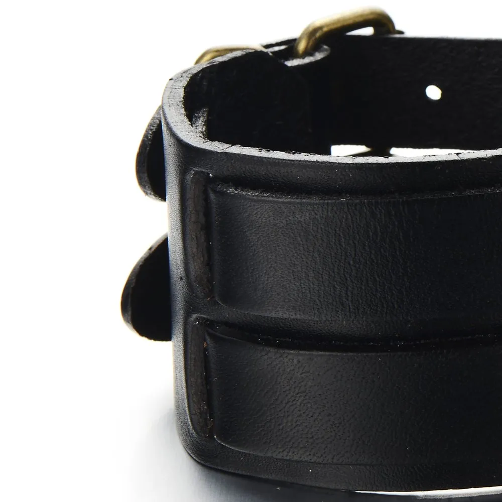 COOLSTEELANDBEYOND Grande, Uomo Braccialetto di Cuoio, Bracciale Vera Pelle Nera, Fascia di Polso, con Fibbia Ardiglione - immagine 3