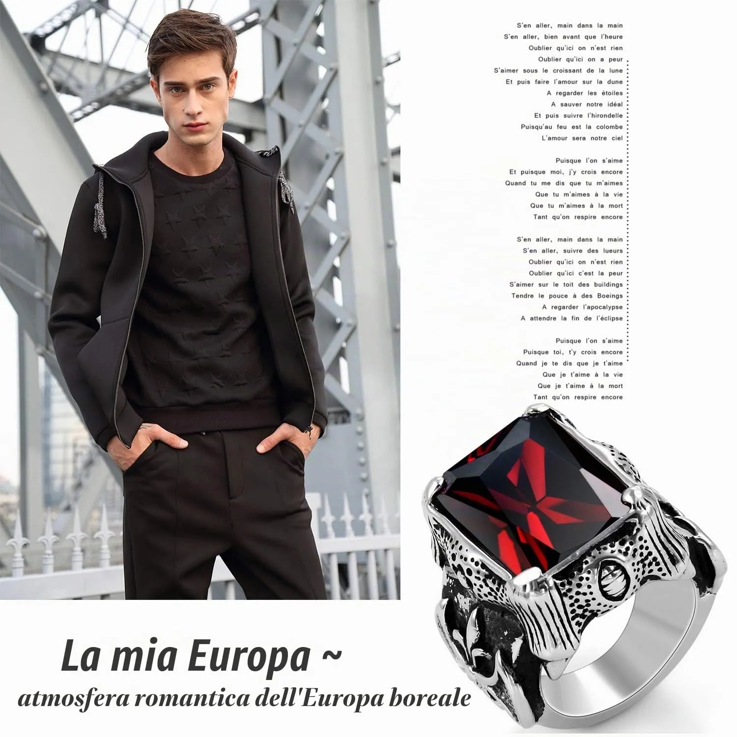 OIDEA Anello Largo Guerriero Uomo in Acciaio Inossidabile - immagine 4