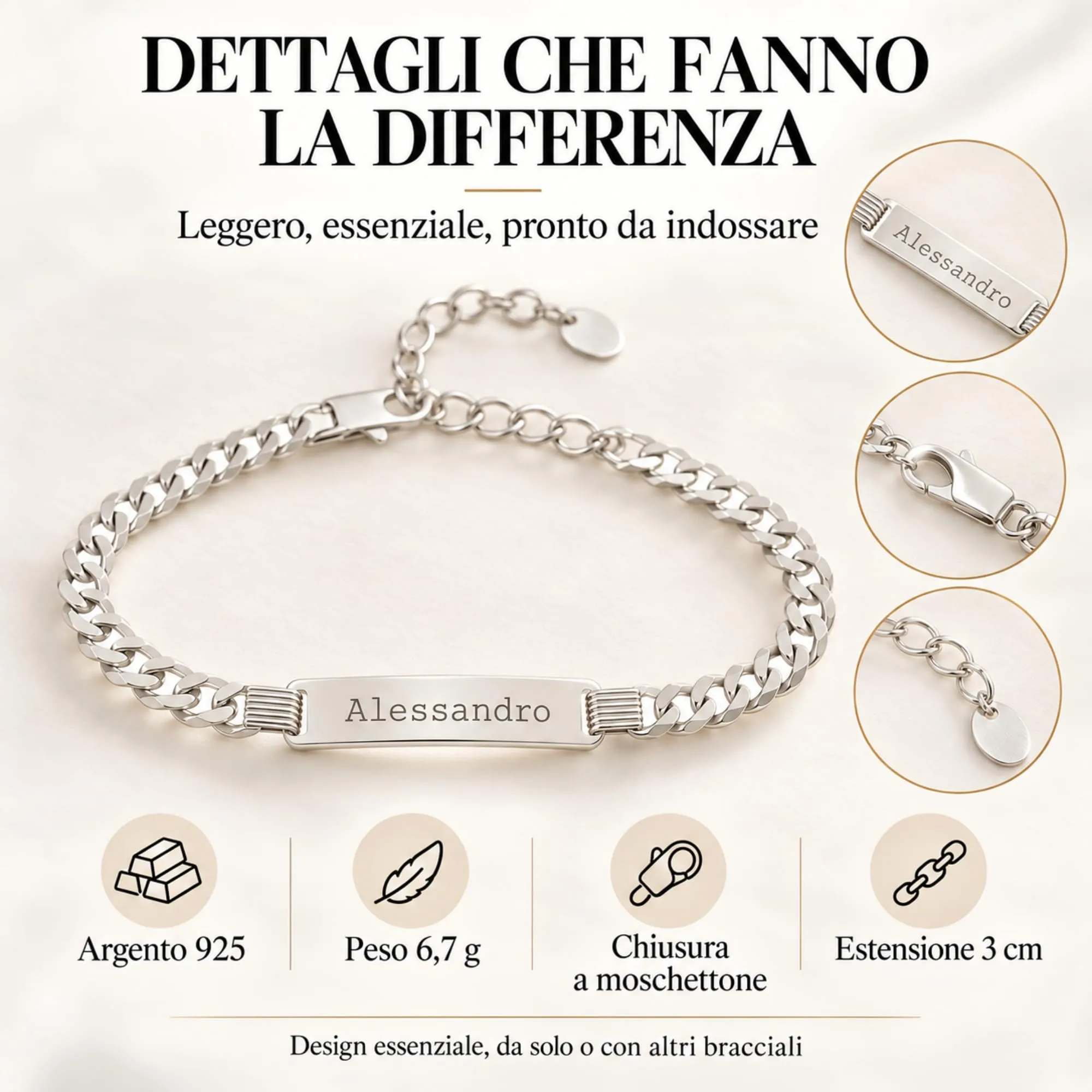Giuzi Bracciale Uomo Personalizzato Argento 925 con Incisione Fronte Retro - immagine 3