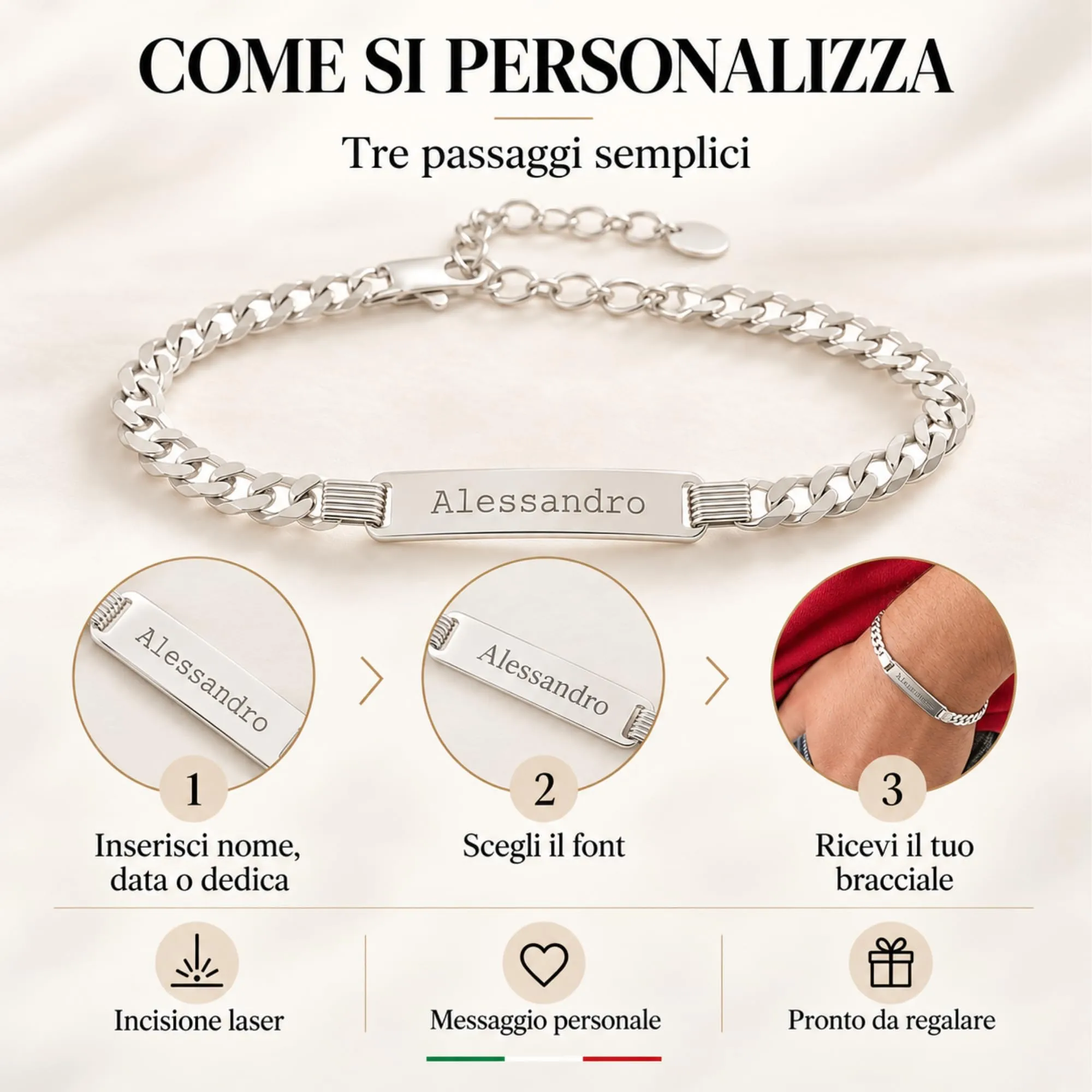 Giuzi Bracciale Uomo Personalizzato Argento 925 con Incisione Fronte Retro - immagine 4