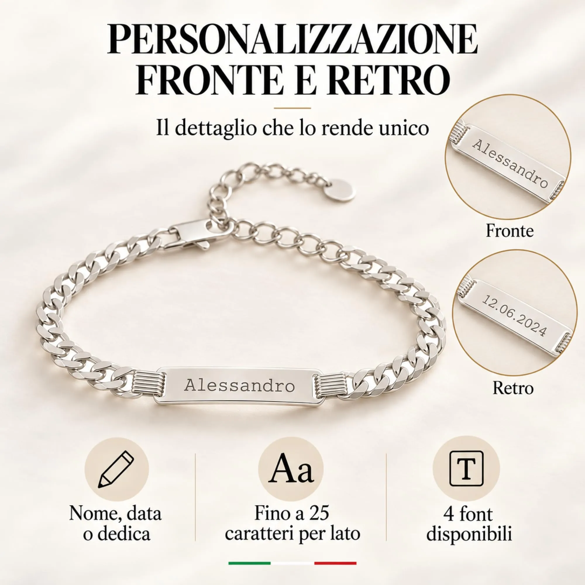 Giuzi Bracciale Uomo Personalizzato Argento 925 con Incisione Fronte Retro - immagine 5