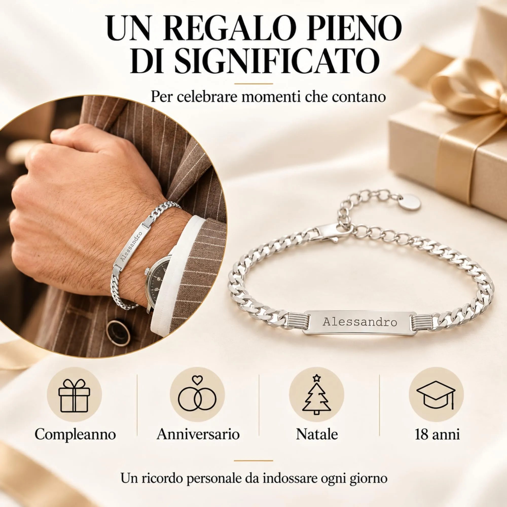 Giuzi Bracciale Uomo Personalizzato Argento 925 con Incisione Fronte Retro - immagine 7