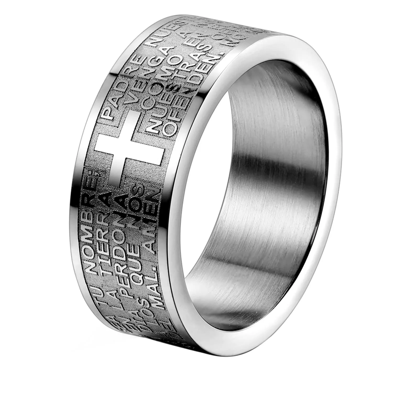 OIDEA Anello Acciaio Inossidabile Uomo Donna Croce Bibbia(Spagnolo) Argento promessa Misura 16 - immagine 5