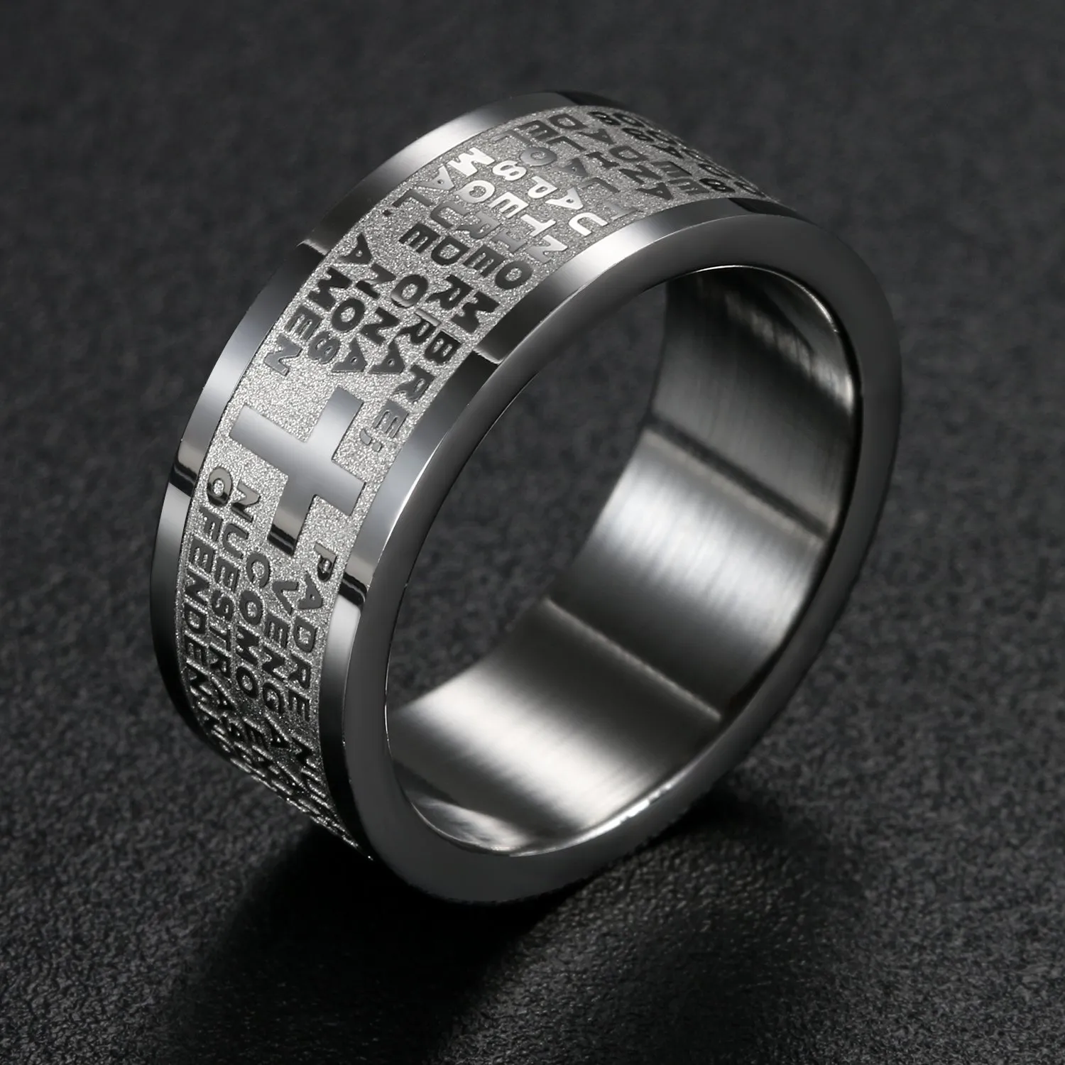 OIDEA Anello Acciaio Inossidabile Uomo Donna Croce Bibbia(Spagnolo) Argento promessa Misura 23 - immagine 3