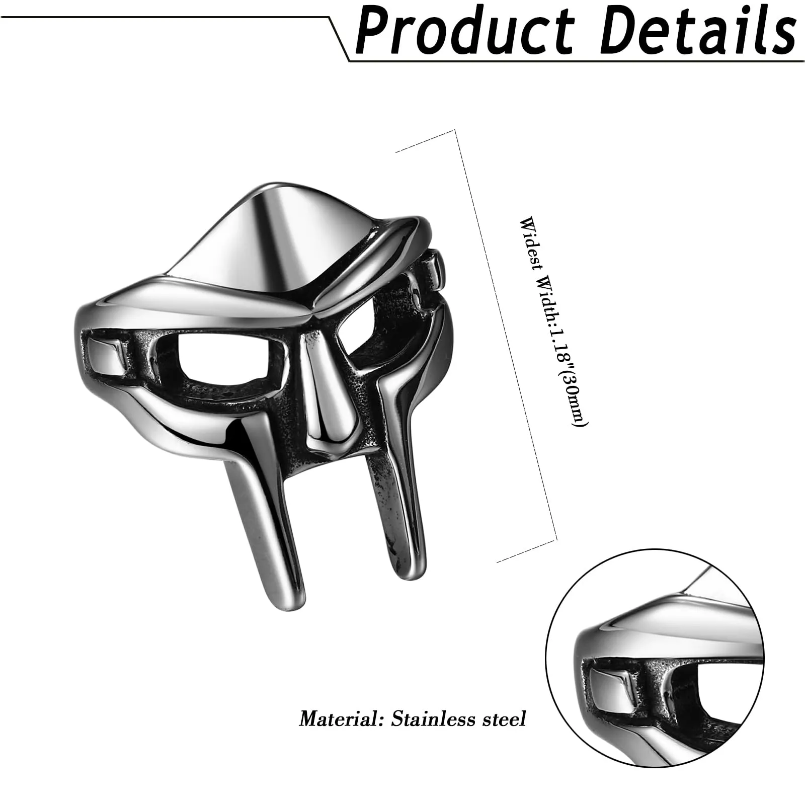 OIDEA Anello Uomo Maschera Spartana in Acciaio, Viking Largo 30 mm - immagine 7
