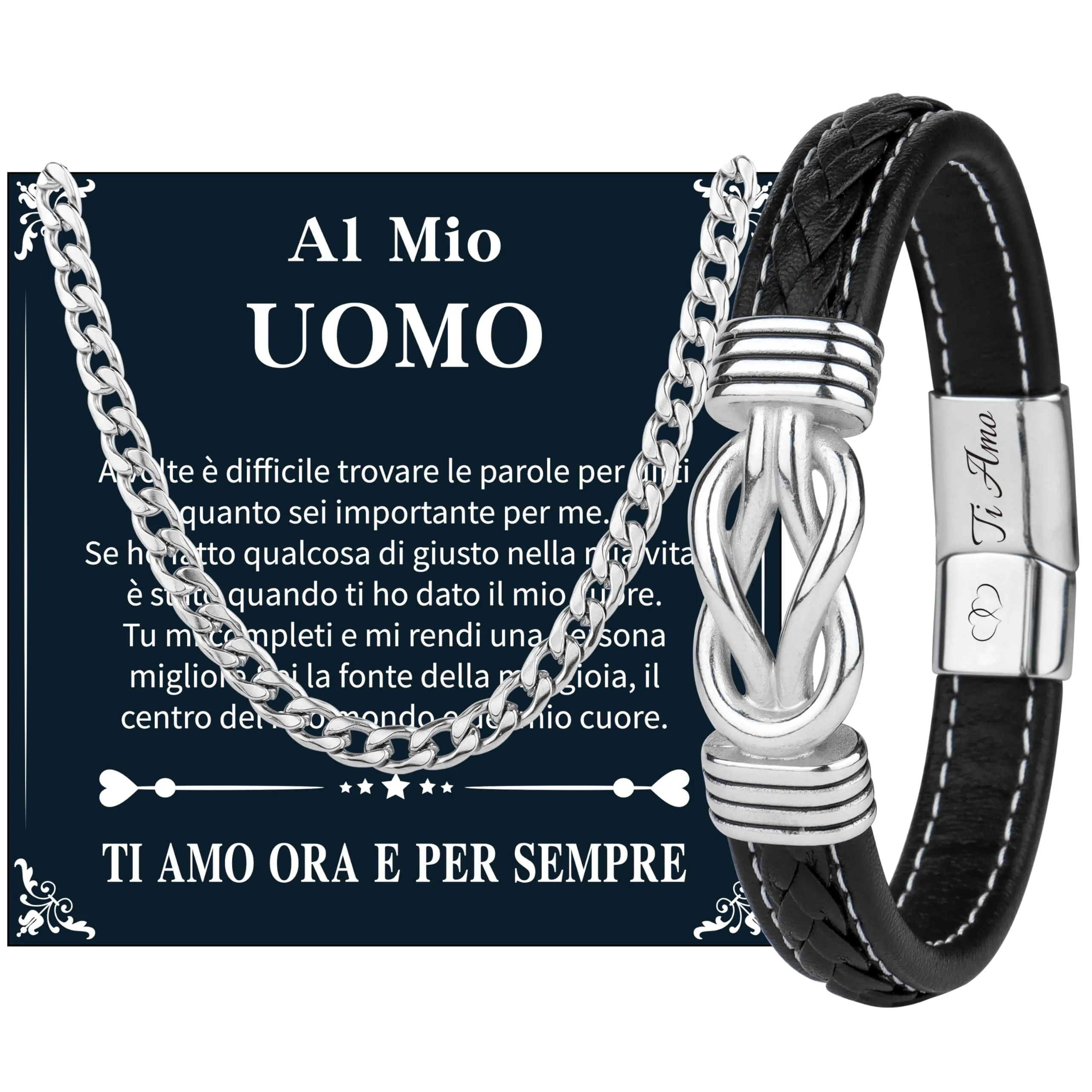 Merclix Idee Regalo San Valentino Per Lui Set Bracciale E Collana Regalo Uomo Compleanno Regali Per Lui Natale Fidanzato Anniversario - immagine 1