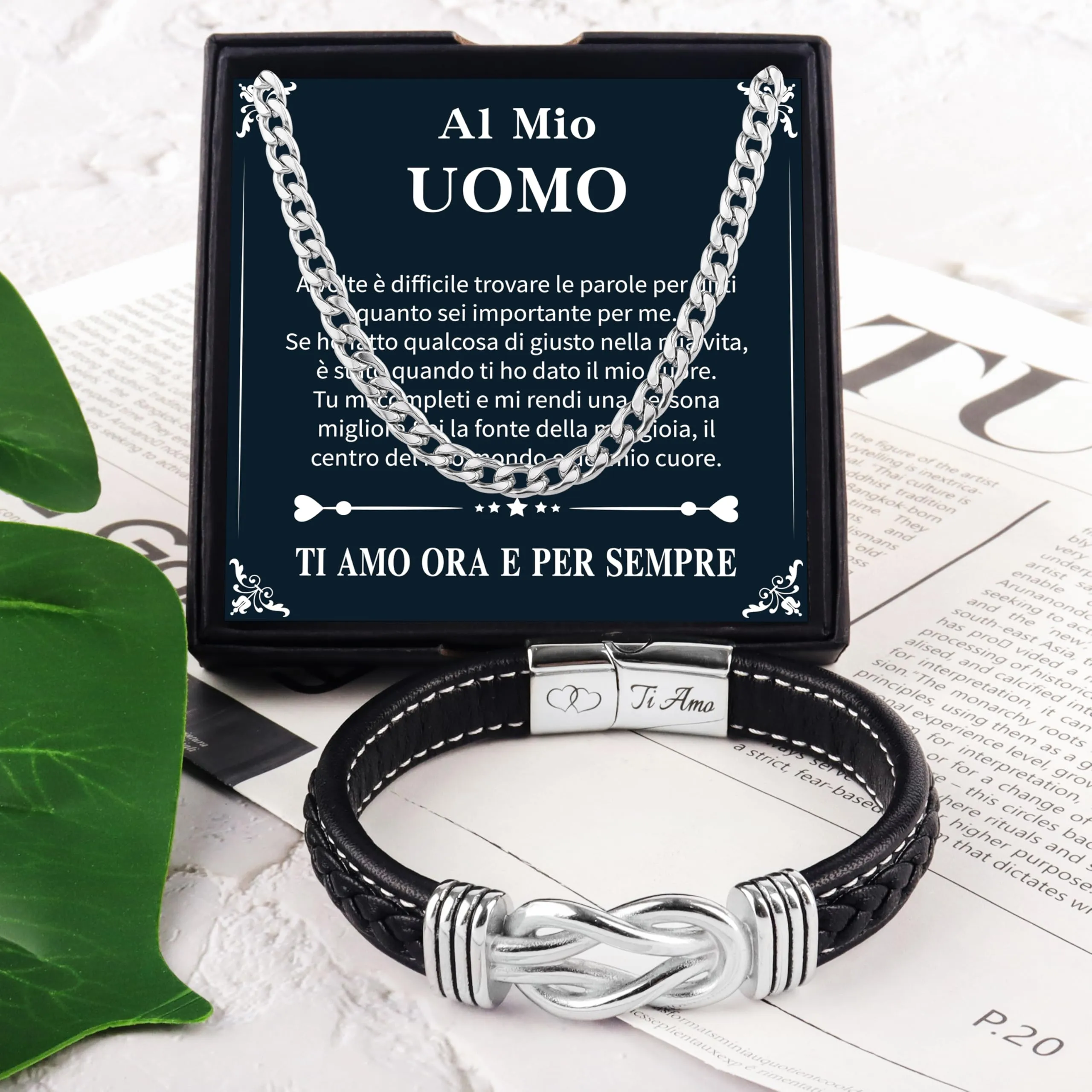 Merclix Idee Regalo San Valentino Per Lui Set Bracciale E Collana Regalo Uomo Compleanno Regali Per Lui Natale Fidanzato Anniversario - immagine 2