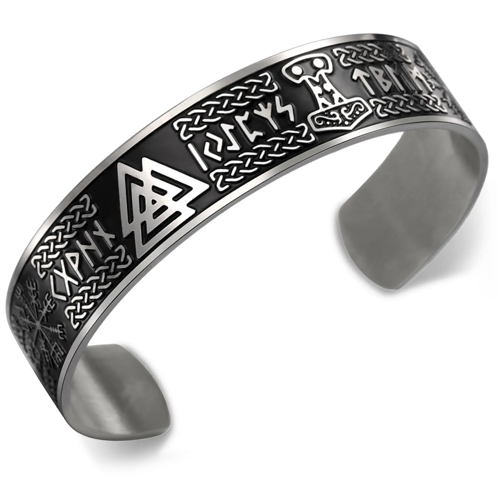 VASSAGO Bracciale Vichingo per Uomini dFonne Rune Norrene Mjolnir Vegvisir Bussola Triskele Valknut elmo di Soggezione Nodo Celtico Triquetra Amuleto Bracciale Bbangle Gioielli (Bracciale Viking-S) - immagine 1