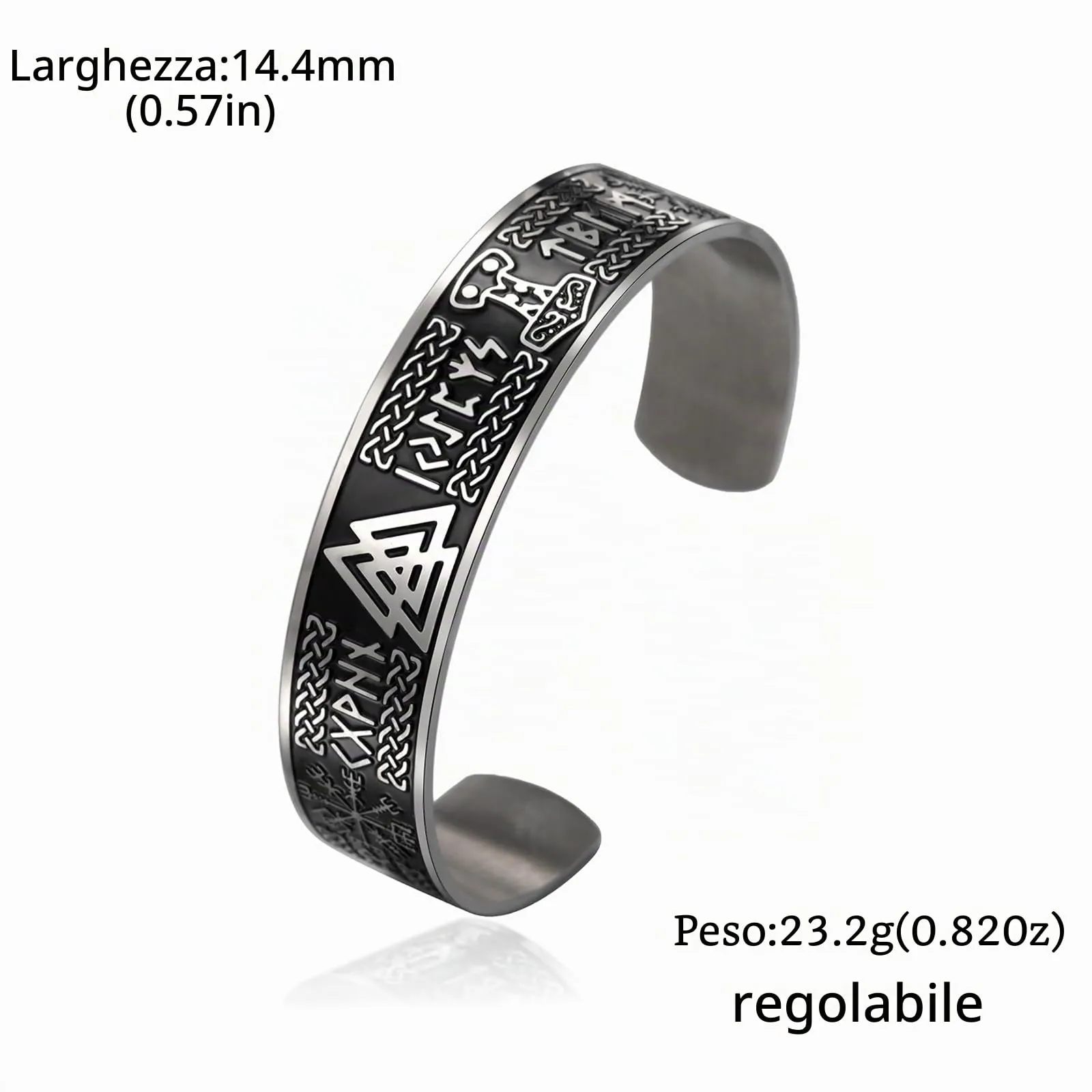 VASSAGO Bracciale Vichingo per Uomini dFonne Rune Norrene Mjolnir Vegvisir Bussola Triskele Valknut elmo di Soggezione Nodo Celtico Triquetra Amuleto Bracciale Bbangle Gioielli (Bracciale Viking-S) - immagine 6