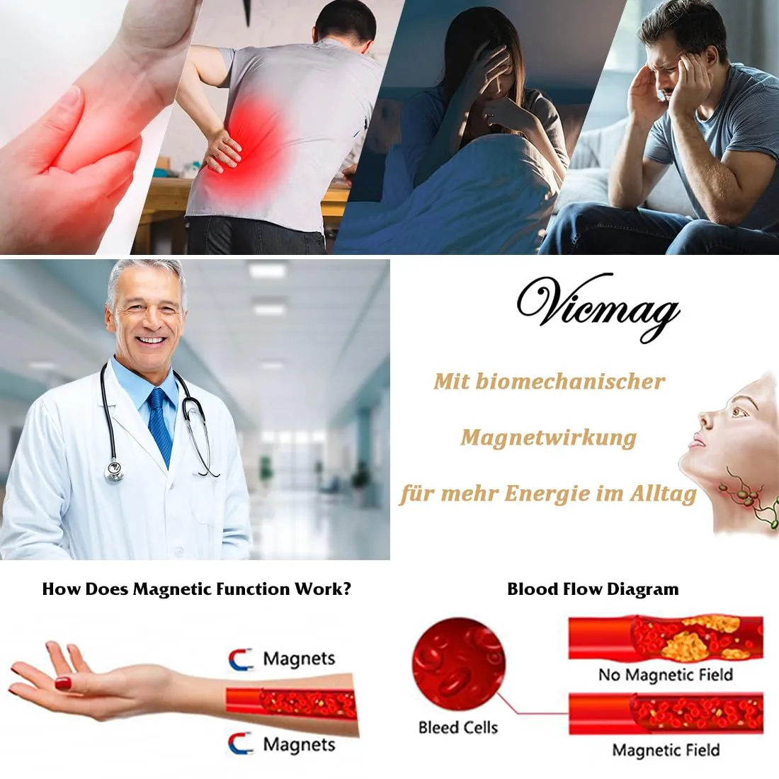 Vicmag Bracciale in rame con magneti da uomo, ultra rigido, magnetico, in rame, da uomo, 99,99% puro rame, misura regolabile, con confezione regalo - immagine 5