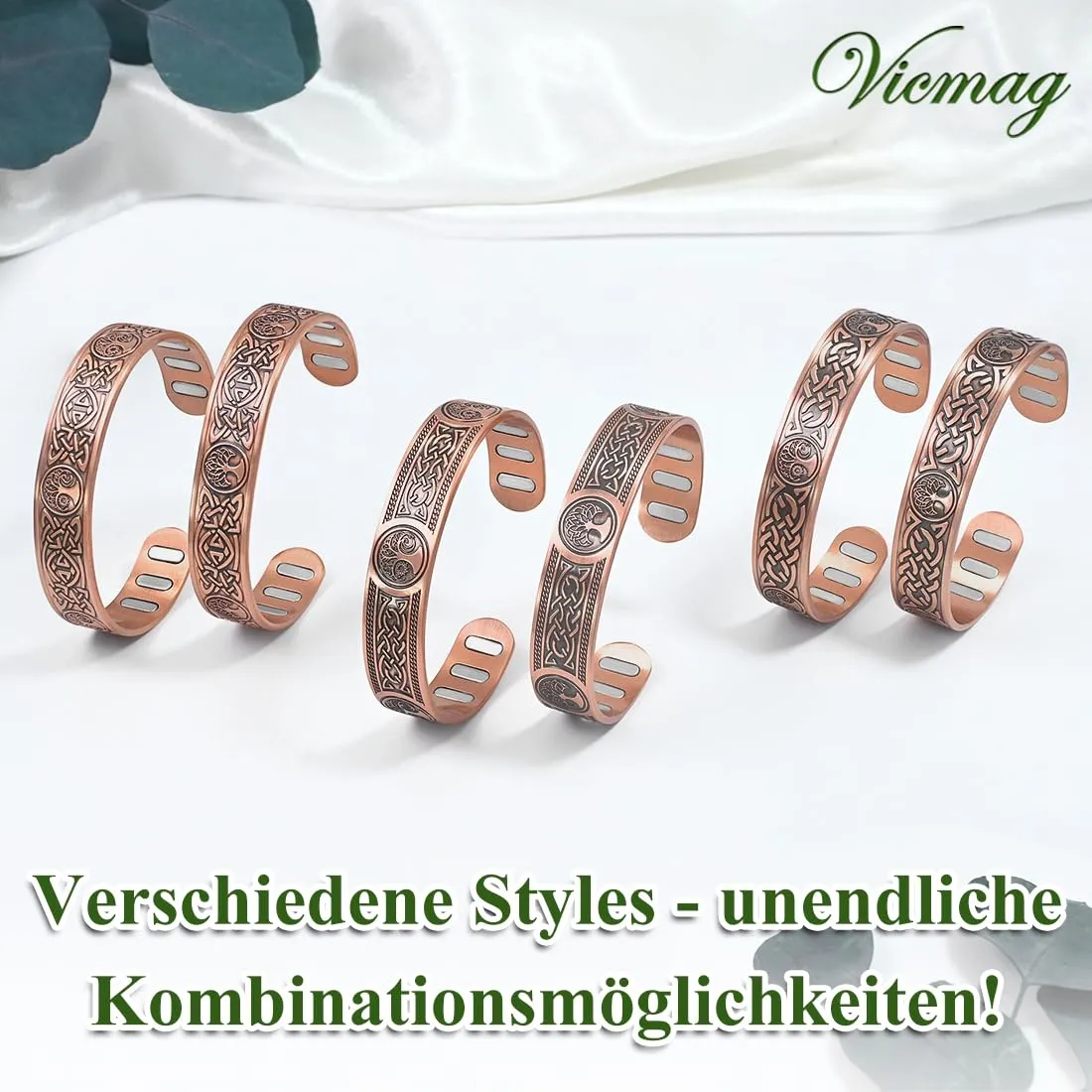 Vicmag Bracciale in rame con magneti da uomo, ultra rigido, magnetico, in rame, da uomo, 99,99% puro rame, misura regolabile, con confezione regalo - immagine 9