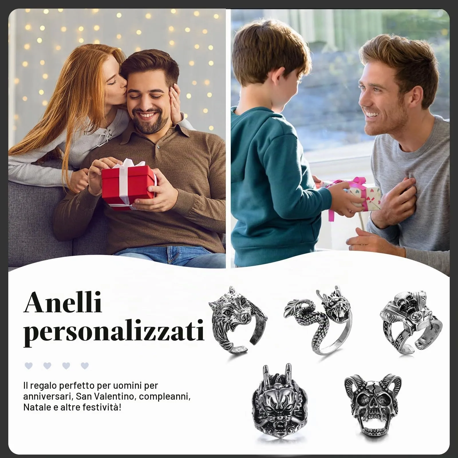 QingWing 5 Pezzi Acciaio Inossidabile stile Gotico Regolabile Anello, Teschio da Uomo Ring, Forme di Animali, Halloween Biker Anello Gioielli Vintage in Acciaio Inossidabile per Festa Halloween - immagine 7