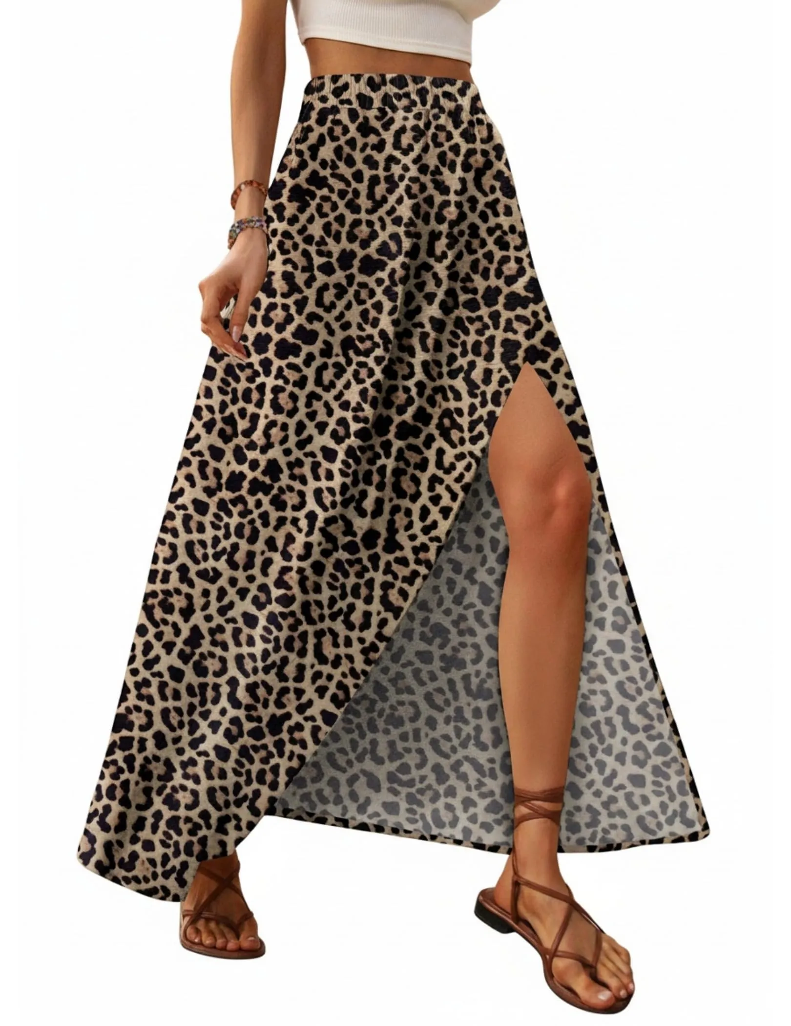Zeagoo Gonne Lunga con Spacco Donna Estiva Leopard Gonna Elasticizzata Maxi Gonna Stampato Gonne da Spiaggia Eleganti Skirt Leopardata M - immagine 1