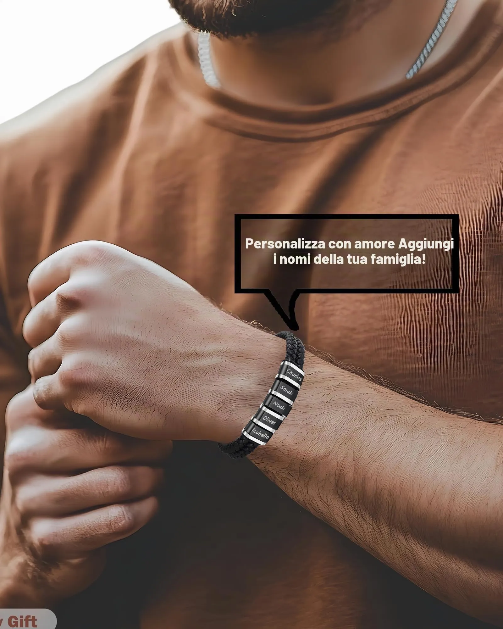 Bracciale In Pelle Personalizzato Con Nome Per Uomo, Bracciale In Pelle Custom Inciso Con 1 Fino A 6 Nomi, Per Natale San Valentino Festa Del Papà Anniversario Adatto Per Fidanzato E Nonno (Nero 2) - immagine 5