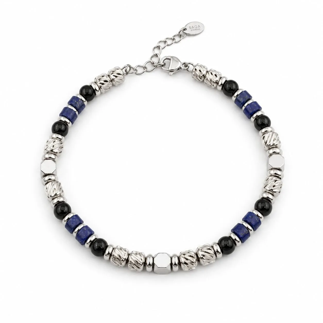SAGA GIOIELLI Bracciale Uomo Acciaio Inossidabile con Pietre Naturali, Braccialetto Elegante Regolabile 17,5 + 3,5 cm, Idea Regalo Uomo (BLU OCEANO) - immagine 4