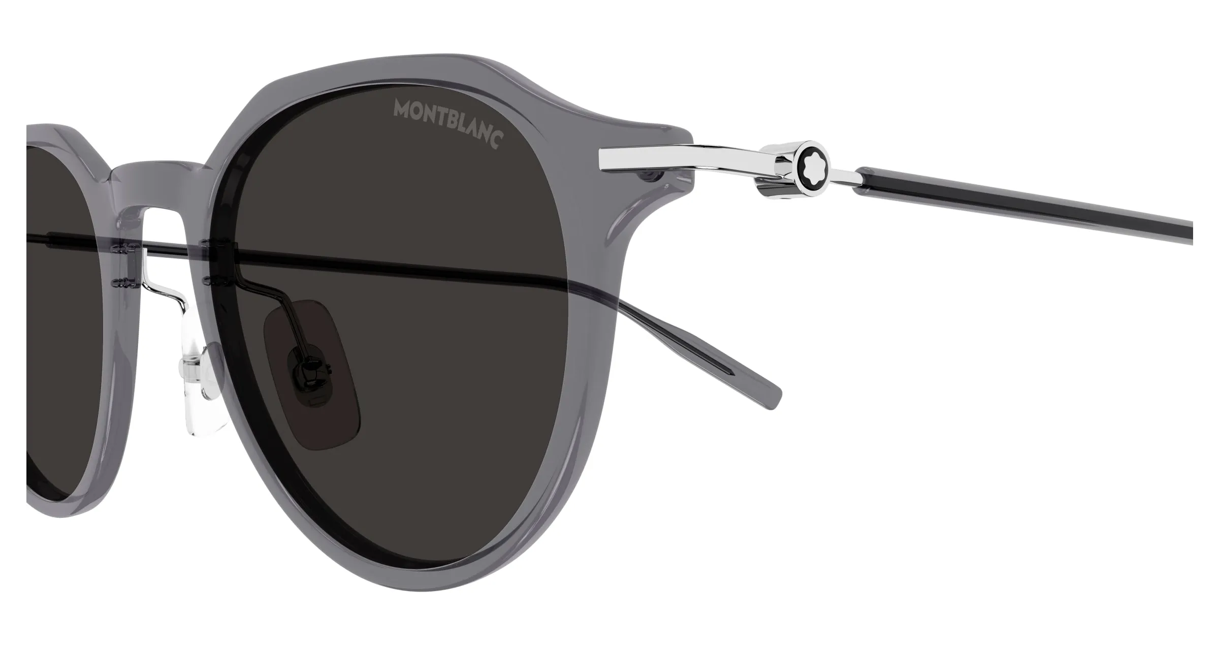Montblanc MB0355S 003 Occhiali da sole Iniettato Grigio Grigio Rotonda - immagine 3