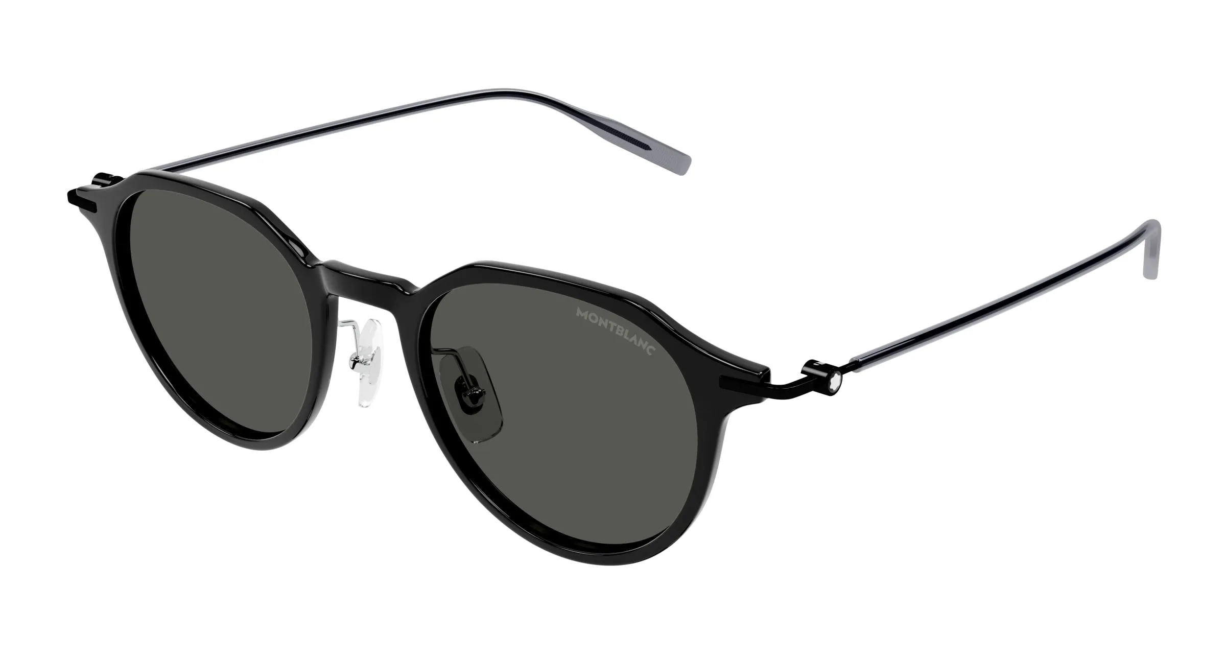 Montblanc MB0355S 001 Occhiali da sole Iniettato Nero Grigio Rotonda - immagine 1