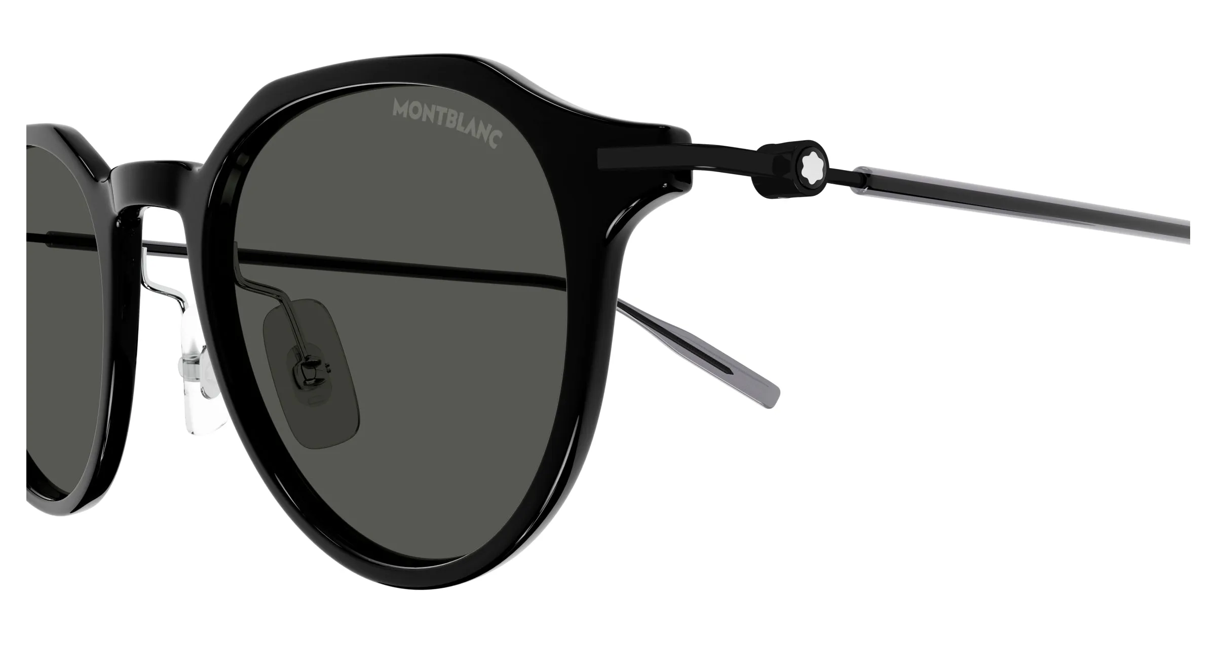 Montblanc MB0355S 001 Occhiali da sole Iniettato Nero Grigio Rotonda - immagine 3