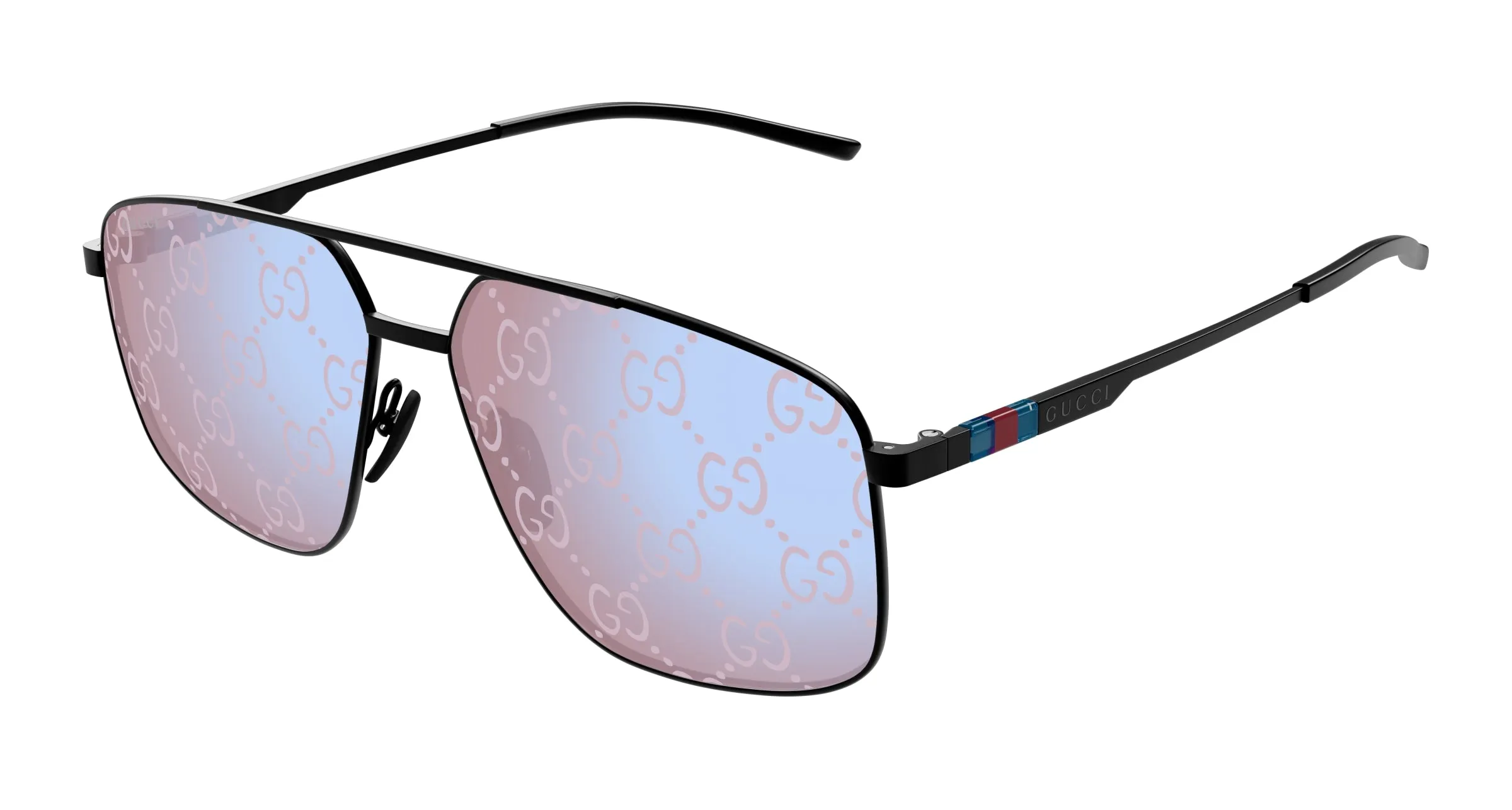 Gucci GG1676S 005 Occhiali da sole Metallo Nero Viola Pilot - immagine 1