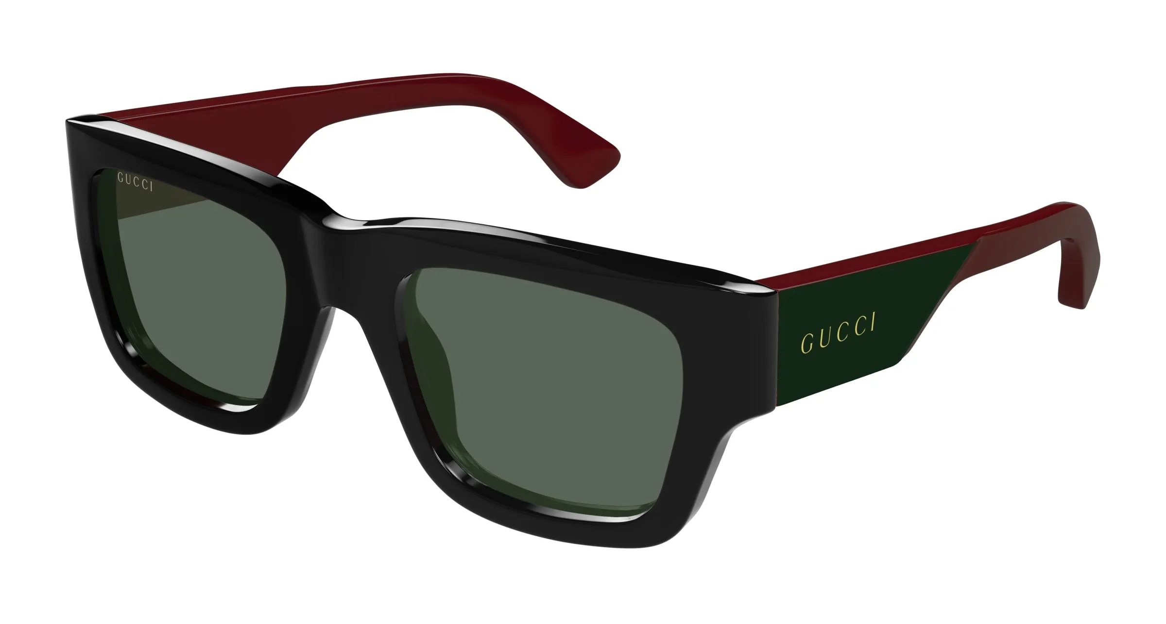 Gucci GG1668S 003 Occhiali da sole Acetato Nero Verde Squadrata - immagine 1