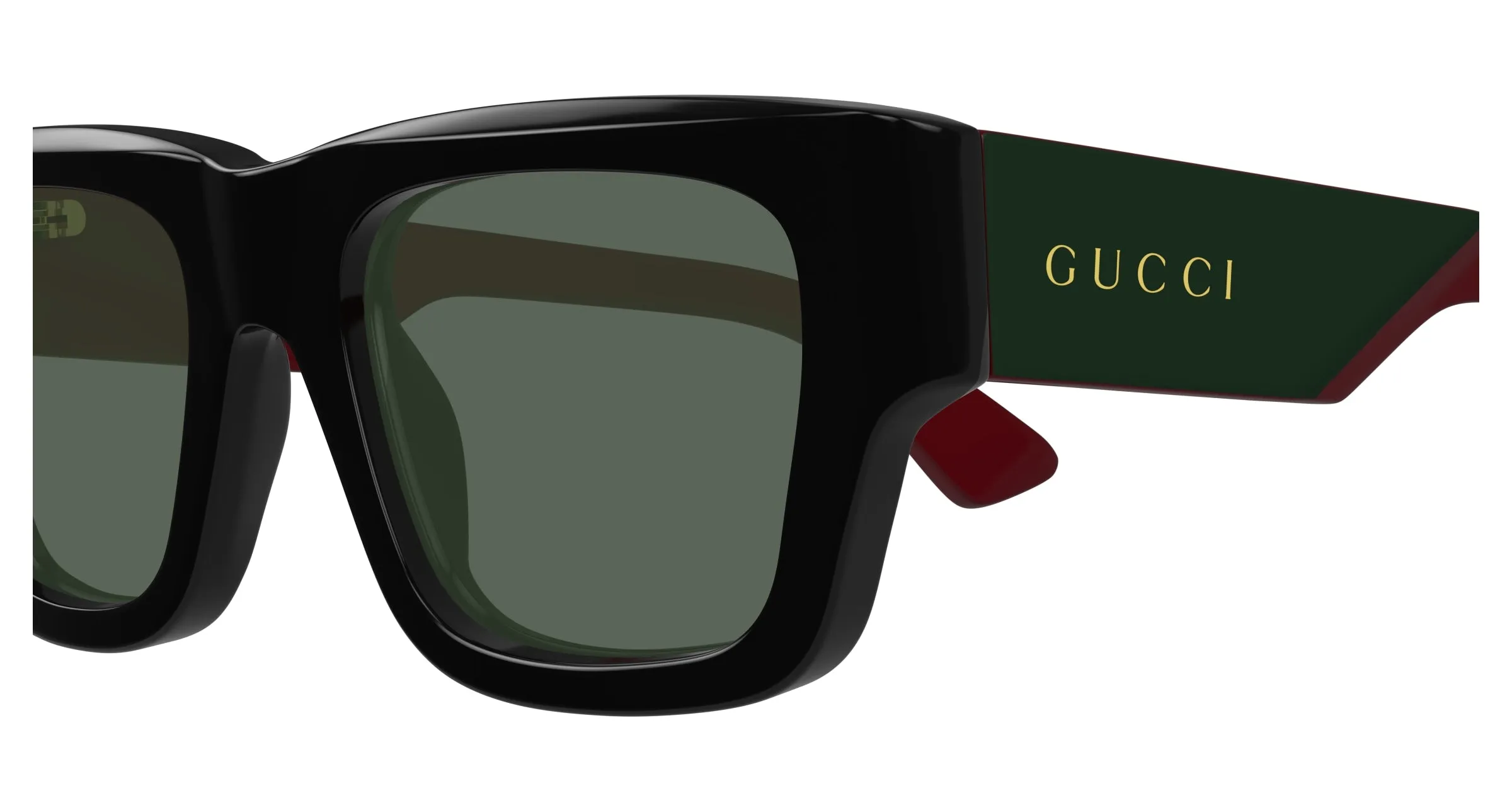 Gucci GG1668S 003 Occhiali da sole Acetato Nero Verde Squadrata - immagine 3