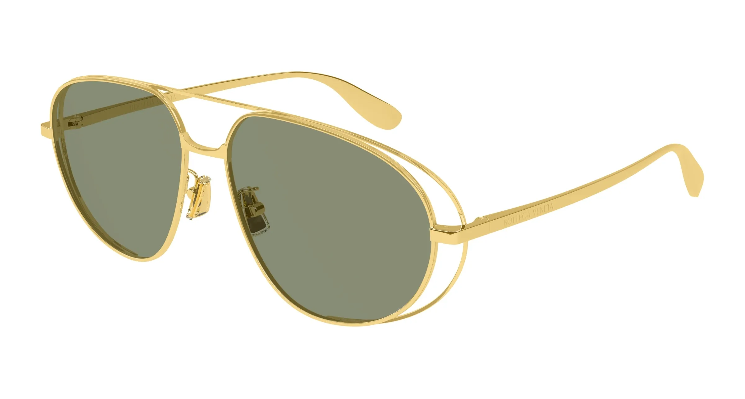Bottega Veneta BV1344S 001 Occhiali da sole Metallo Oro Verde Pilot - immagine 1
