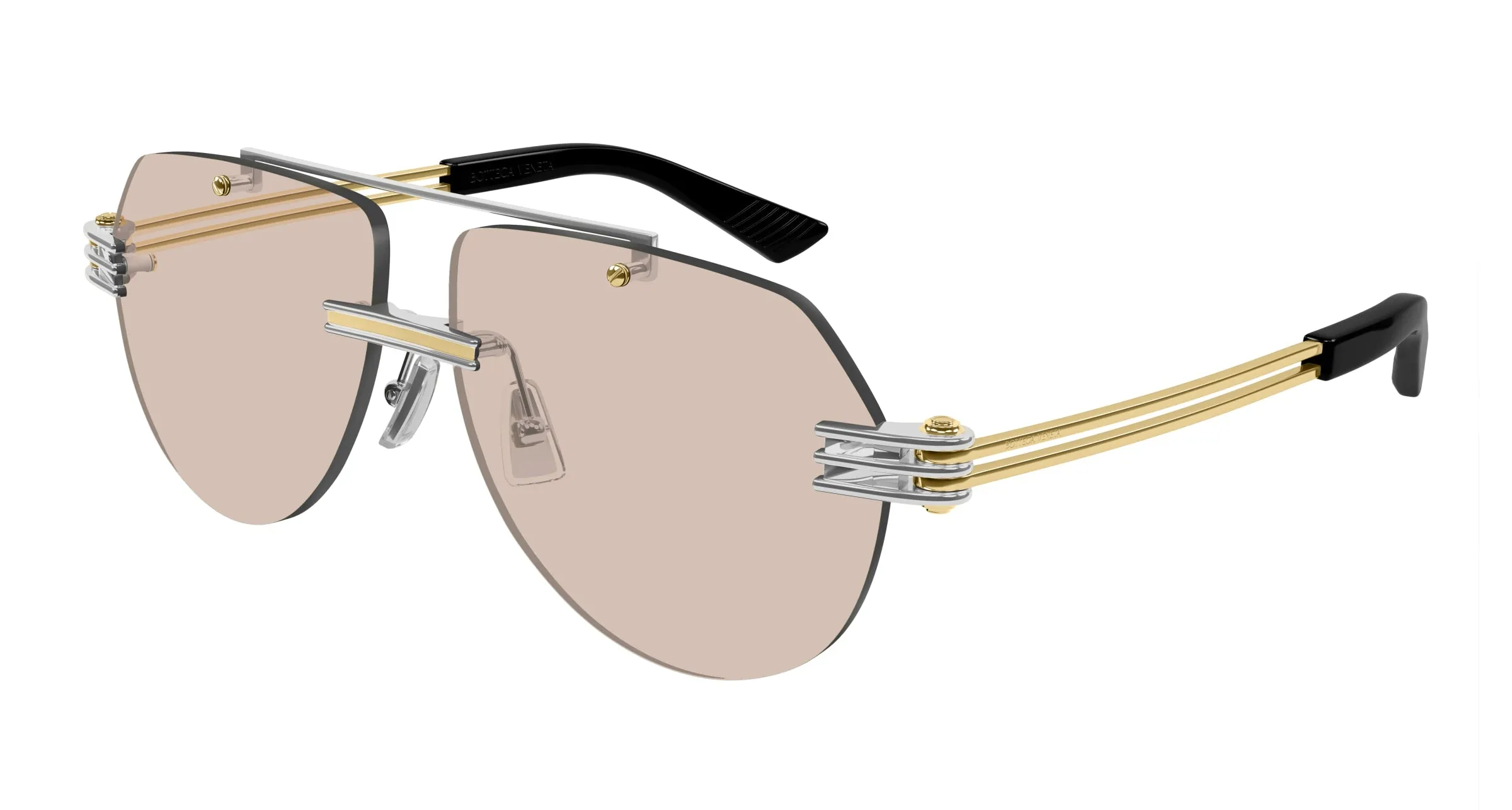 Bottega Veneta BV1342S 002 Occhiali da sole Metallo Argento Marrone Pilot - immagine 1