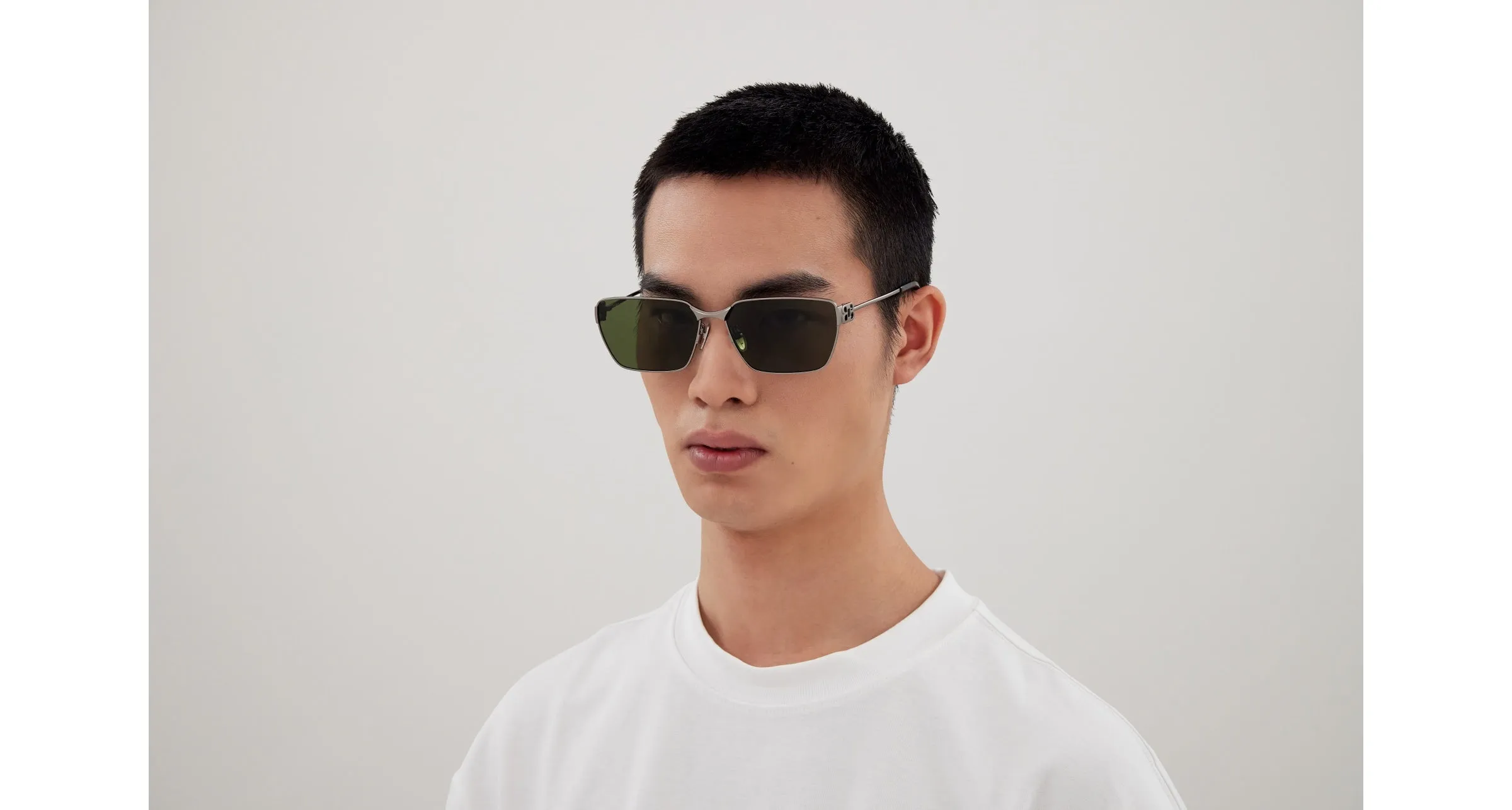 Balenciaga BB0374SK 002 Occhiali da sole Metallo Rutenio Verde Squadrata - immagine 4