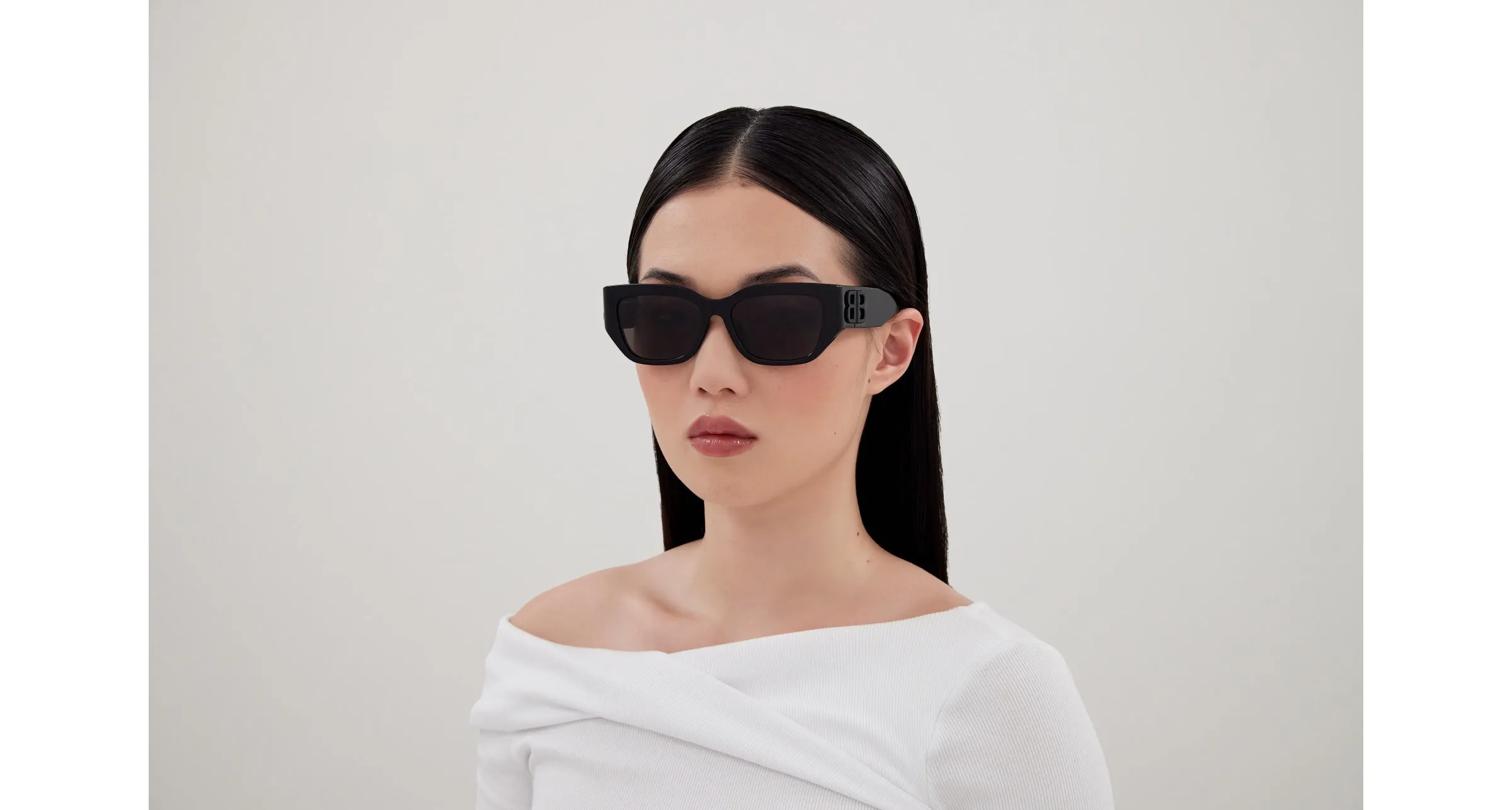 Balenciaga BB0361SK 001 Occhiali da sole Acetato Nero Grigio Cat Eye - immagine 4