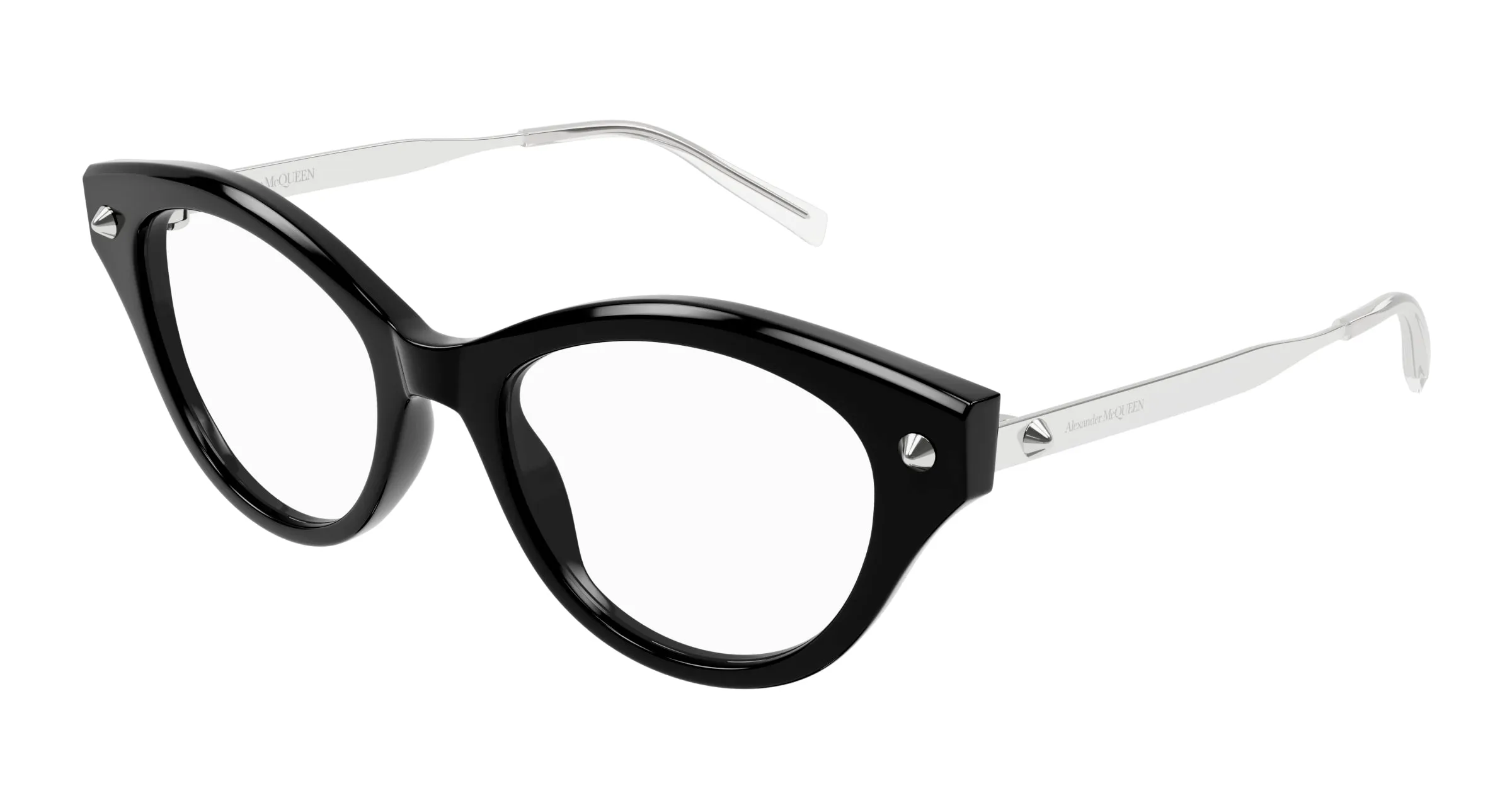 Alexander McQueen AM0485O 001 Montature da vista Acetato Nero Trasparente Cat Eye - immagine 1