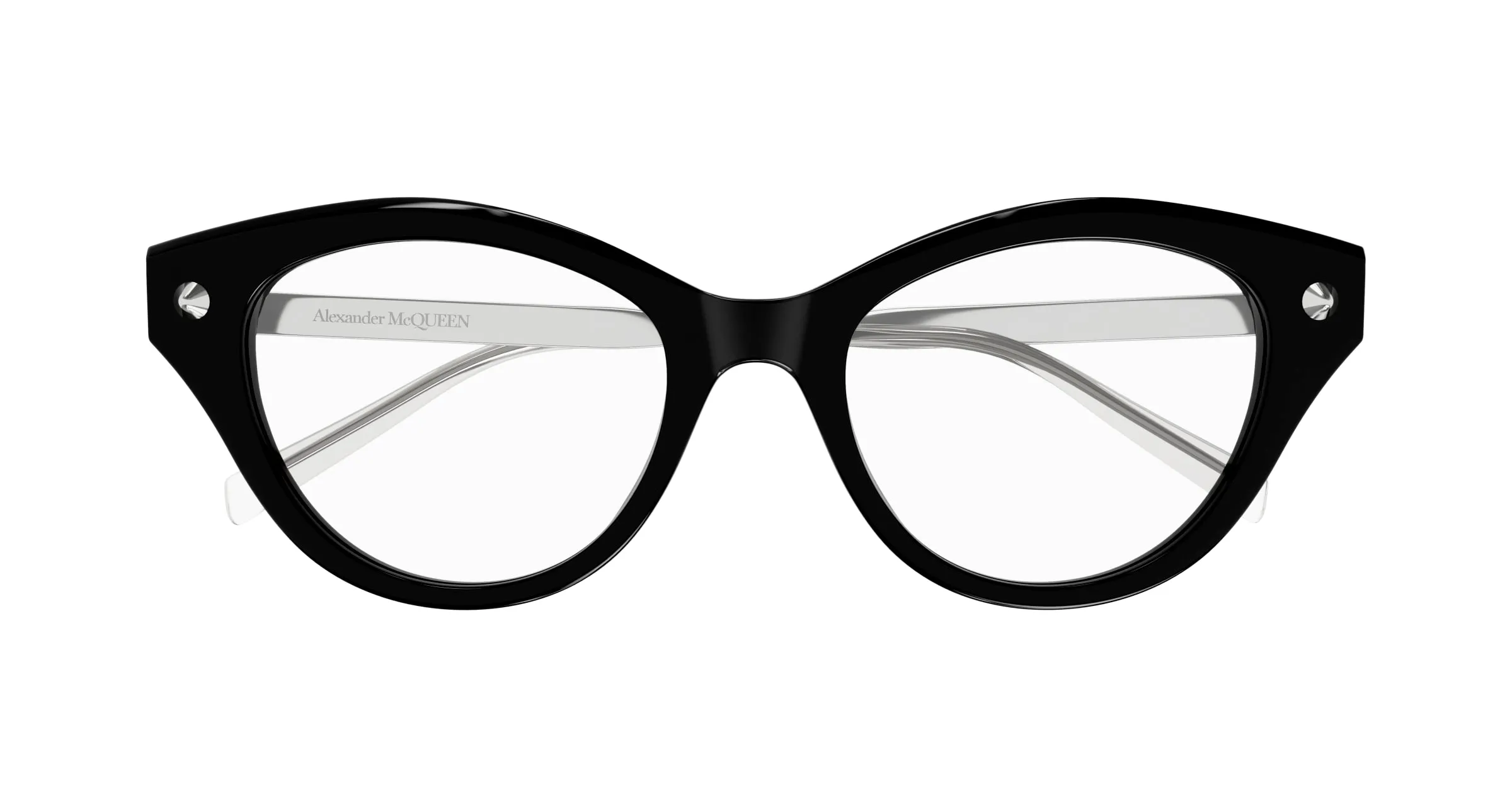 Alexander McQueen AM0485O 001 Montature da vista Acetato Nero Trasparente Cat Eye - immagine 2