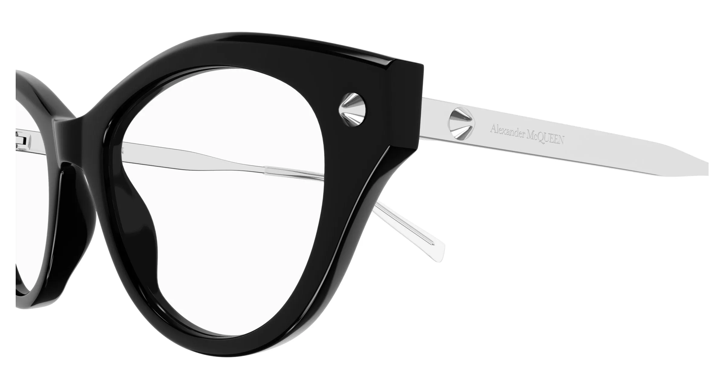 Alexander McQueen AM0485O 001 Montature da vista Acetato Nero Trasparente Cat Eye - immagine 3