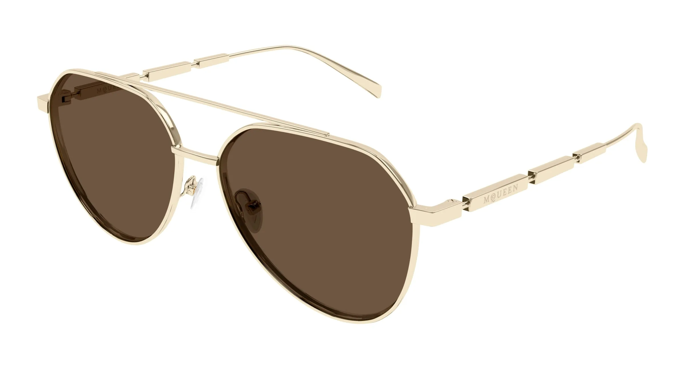 Alexander McQueen AM0478S 002 Occhiali da sole Metallo Oro Marrone Pilot - immagine 1
