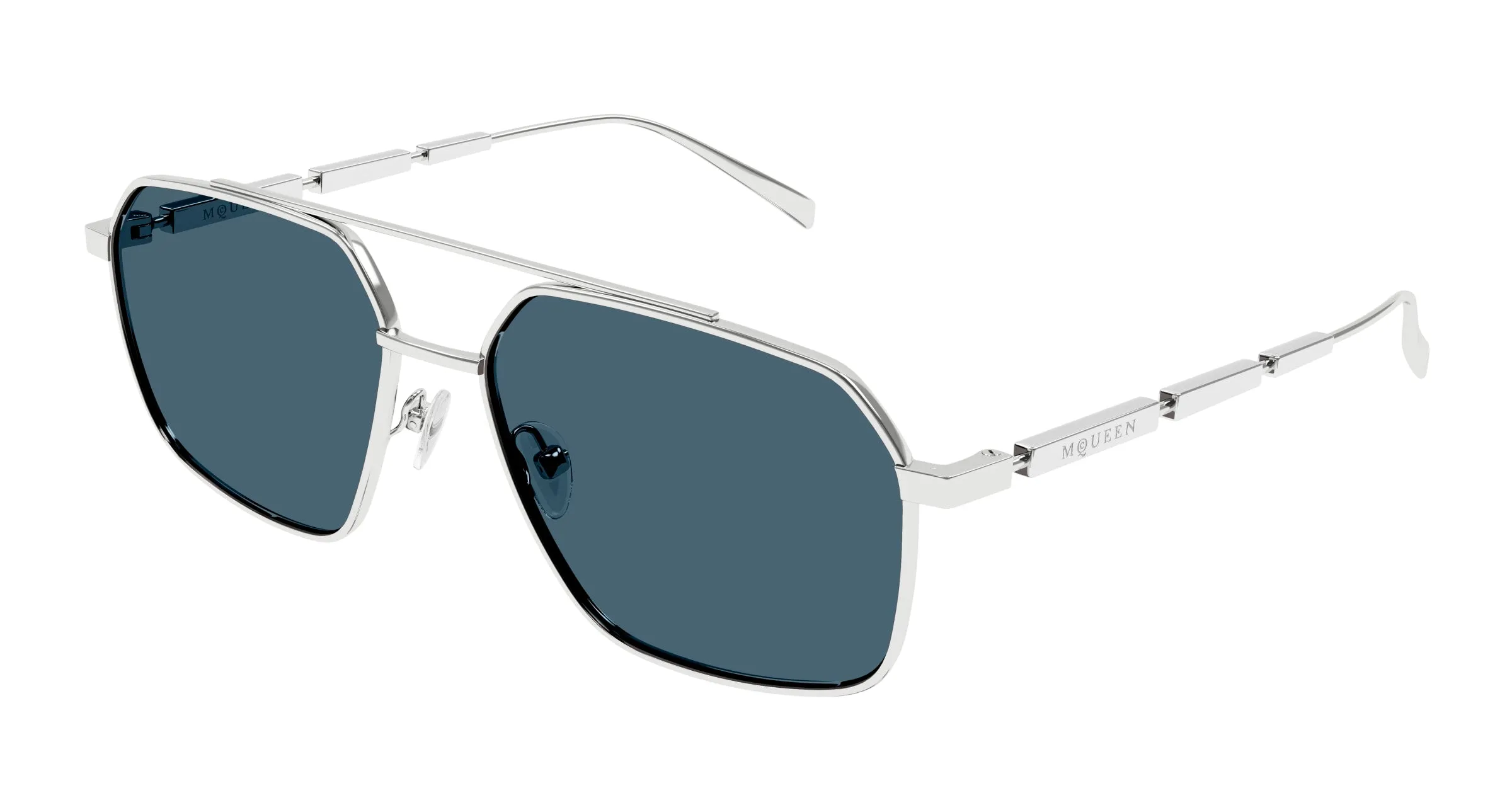 Alexander McQueen AM0477S 004 Occhiali da sole Metallo Argento Blu Pilot - immagine 1