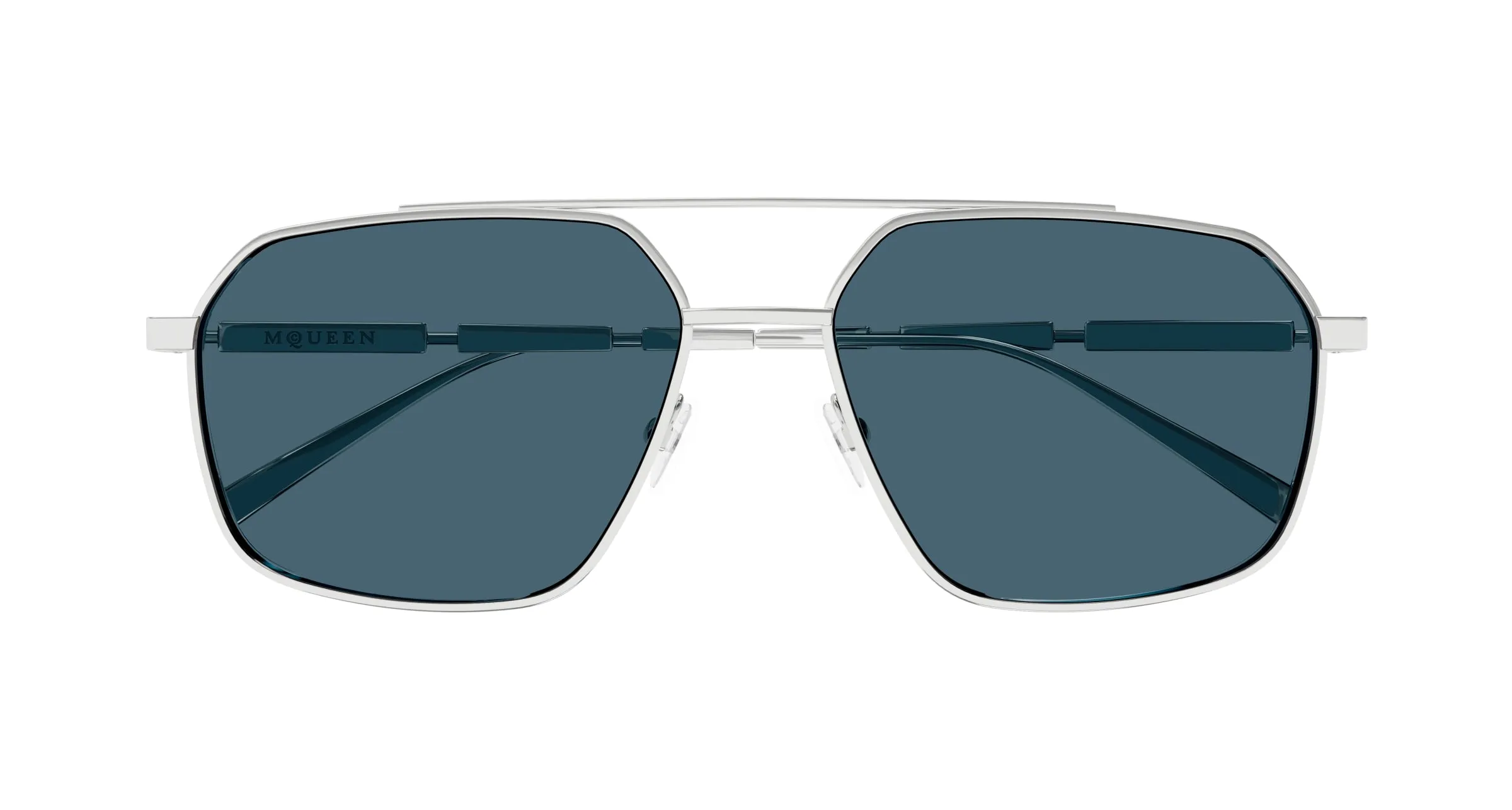 Alexander McQueen AM0477S 004 Occhiali da sole Metallo Argento Blu Pilot - immagine 2