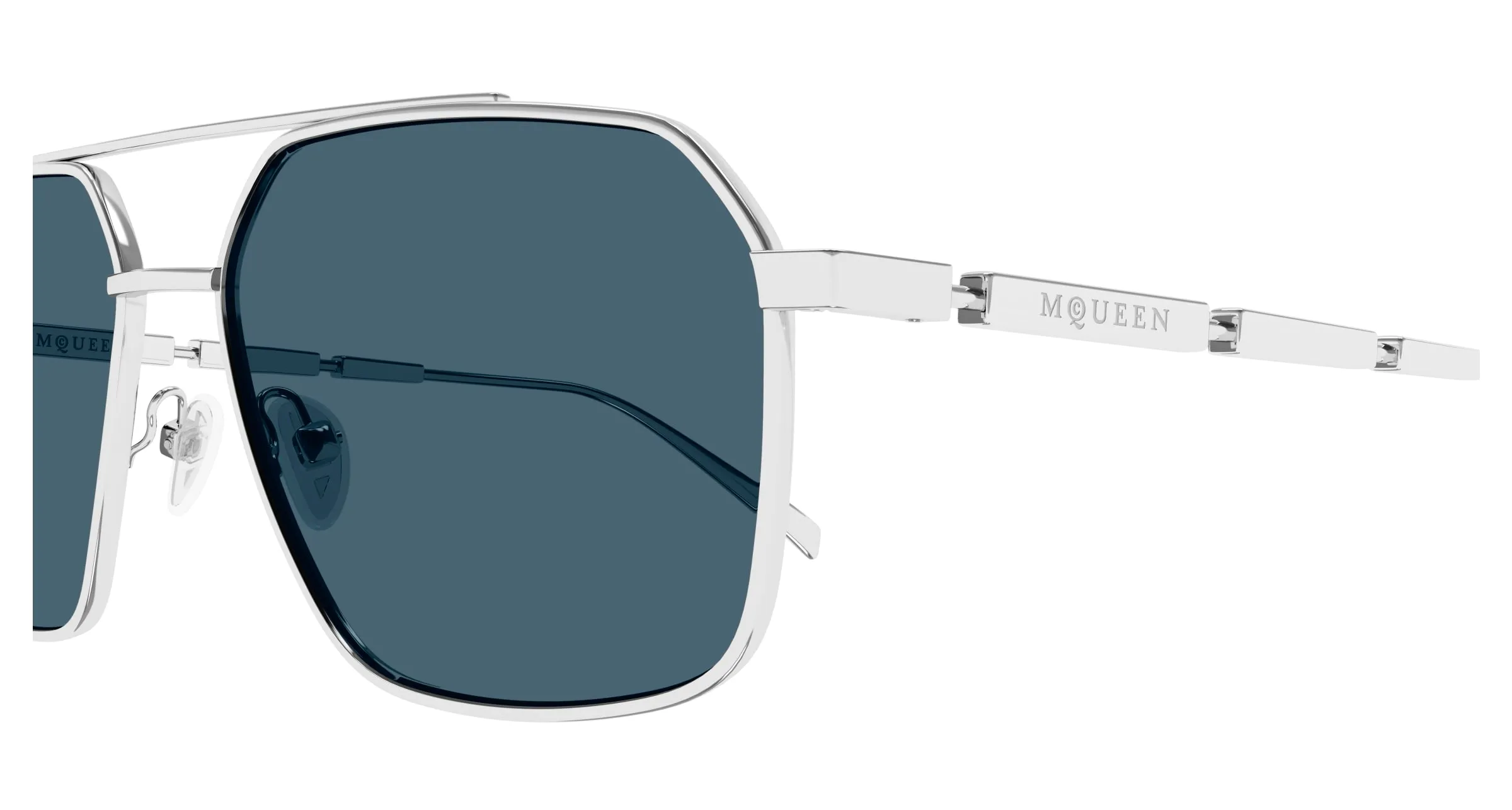 Alexander McQueen AM0477S 004 Occhiali da sole Metallo Argento Blu Pilot - immagine 3
