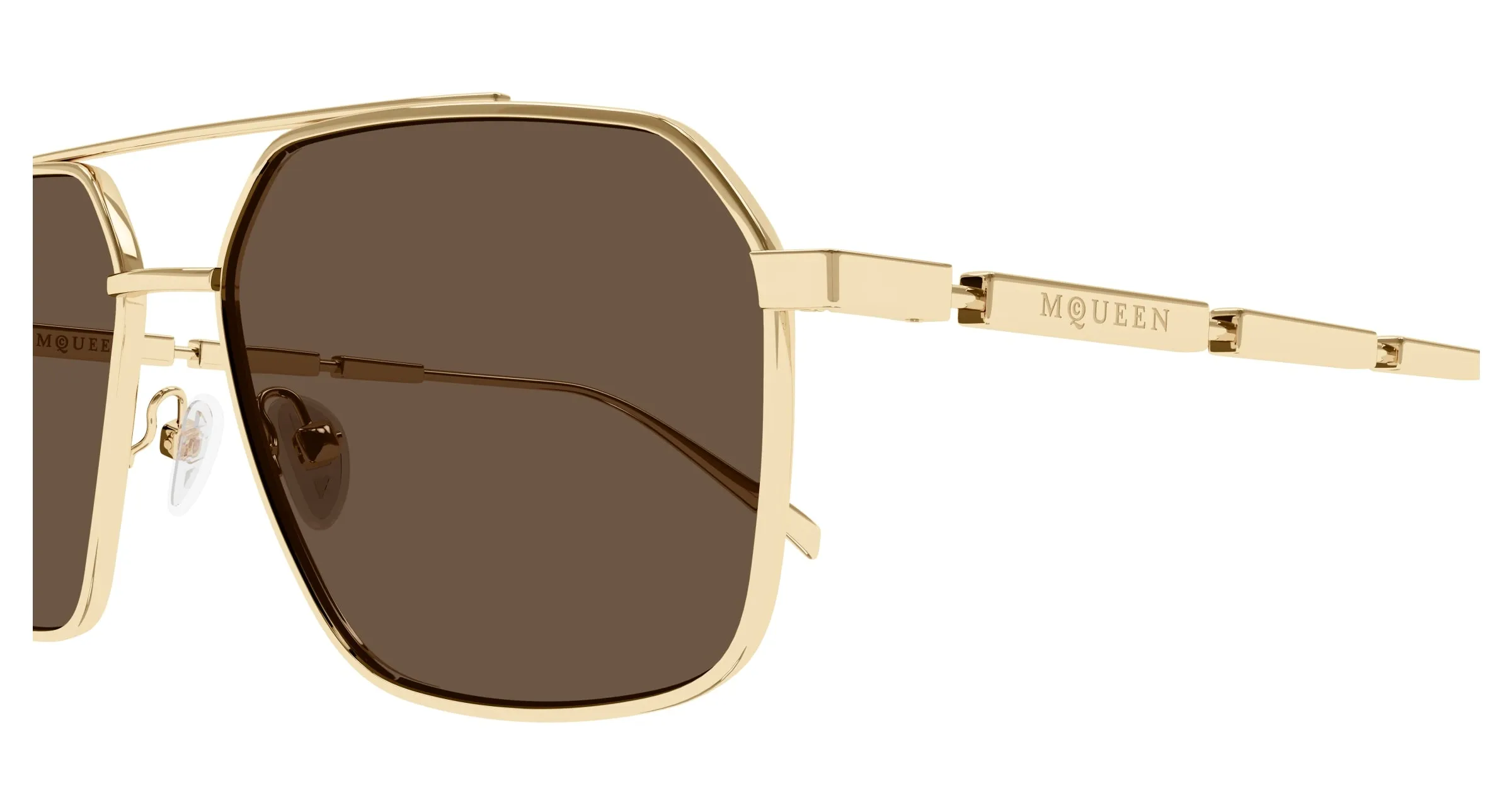 Alexander McQueen AM0477S 002 Occhiali da sole Metallo Oro Marrone Pilot - immagine 3