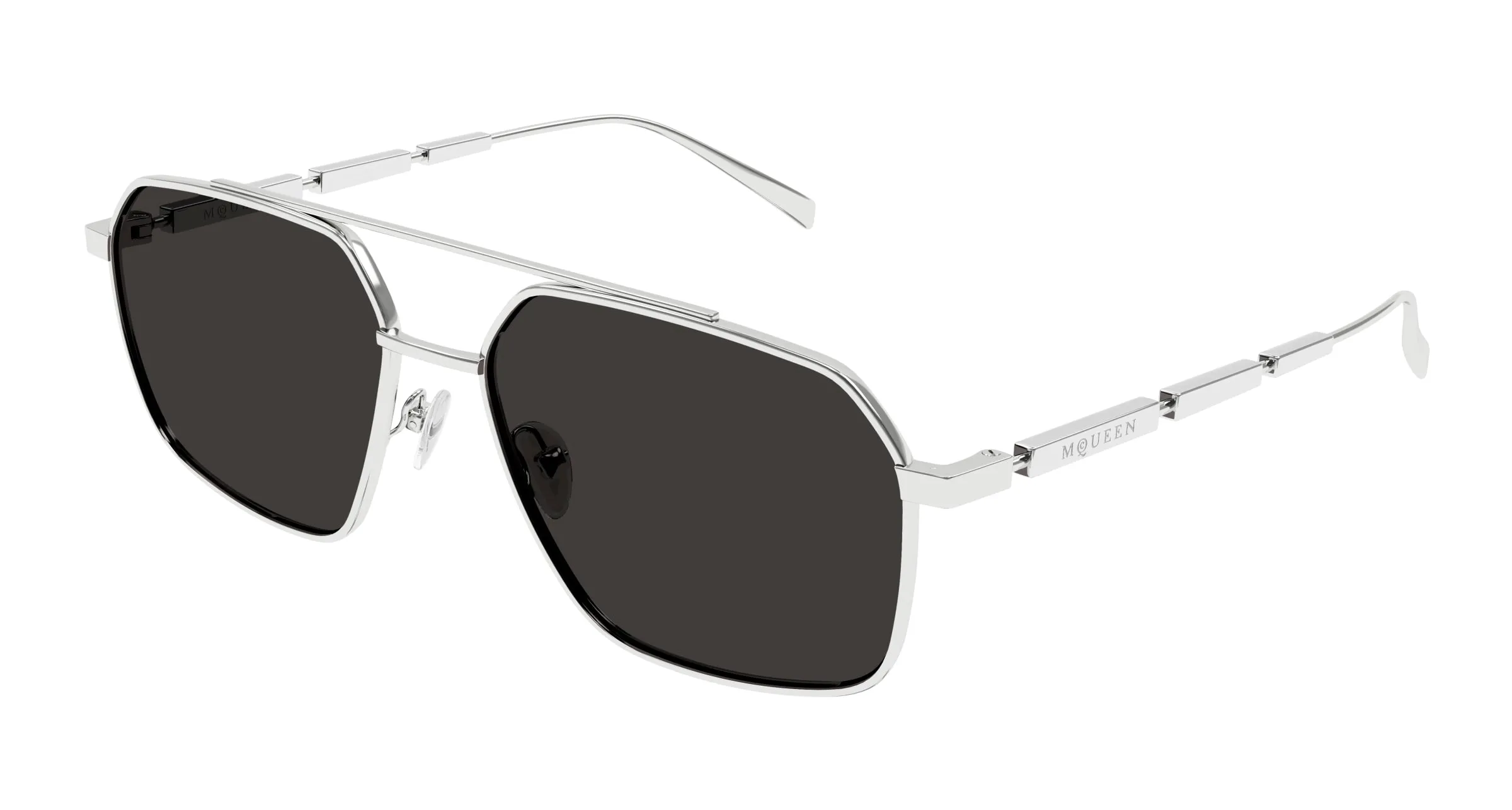 Alexander McQueen AM0477S 001 Occhiali da sole Metallo Argento Grigio Pilot - immagine 1
