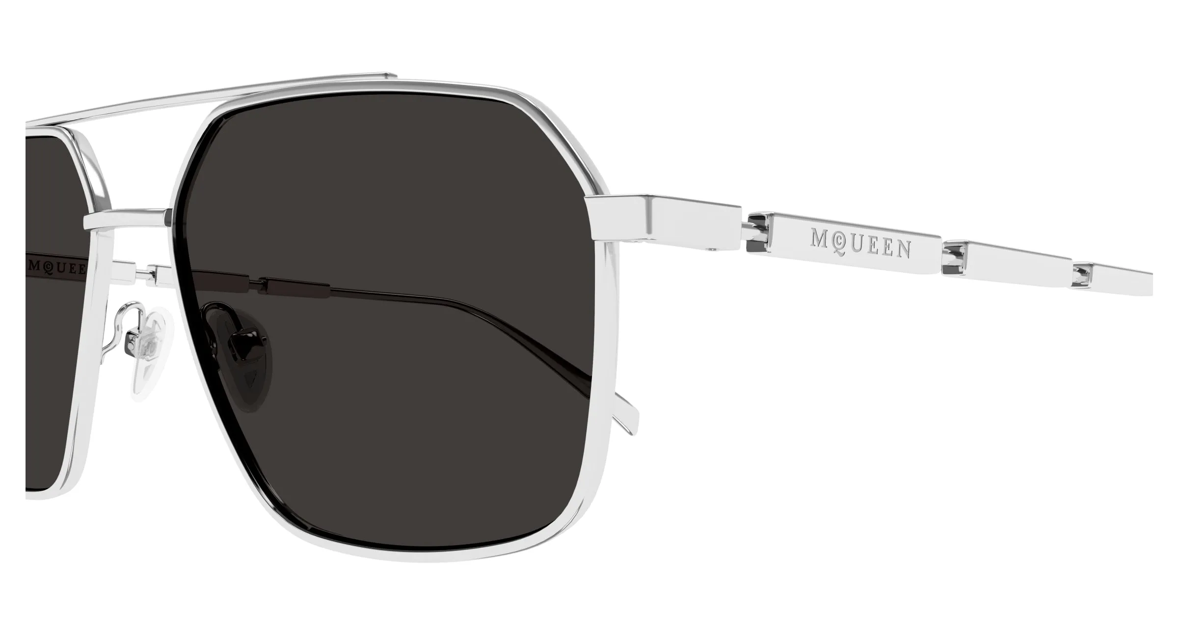 Alexander McQueen AM0477S 001 Occhiali da sole Metallo Argento Grigio Pilot - immagine 3