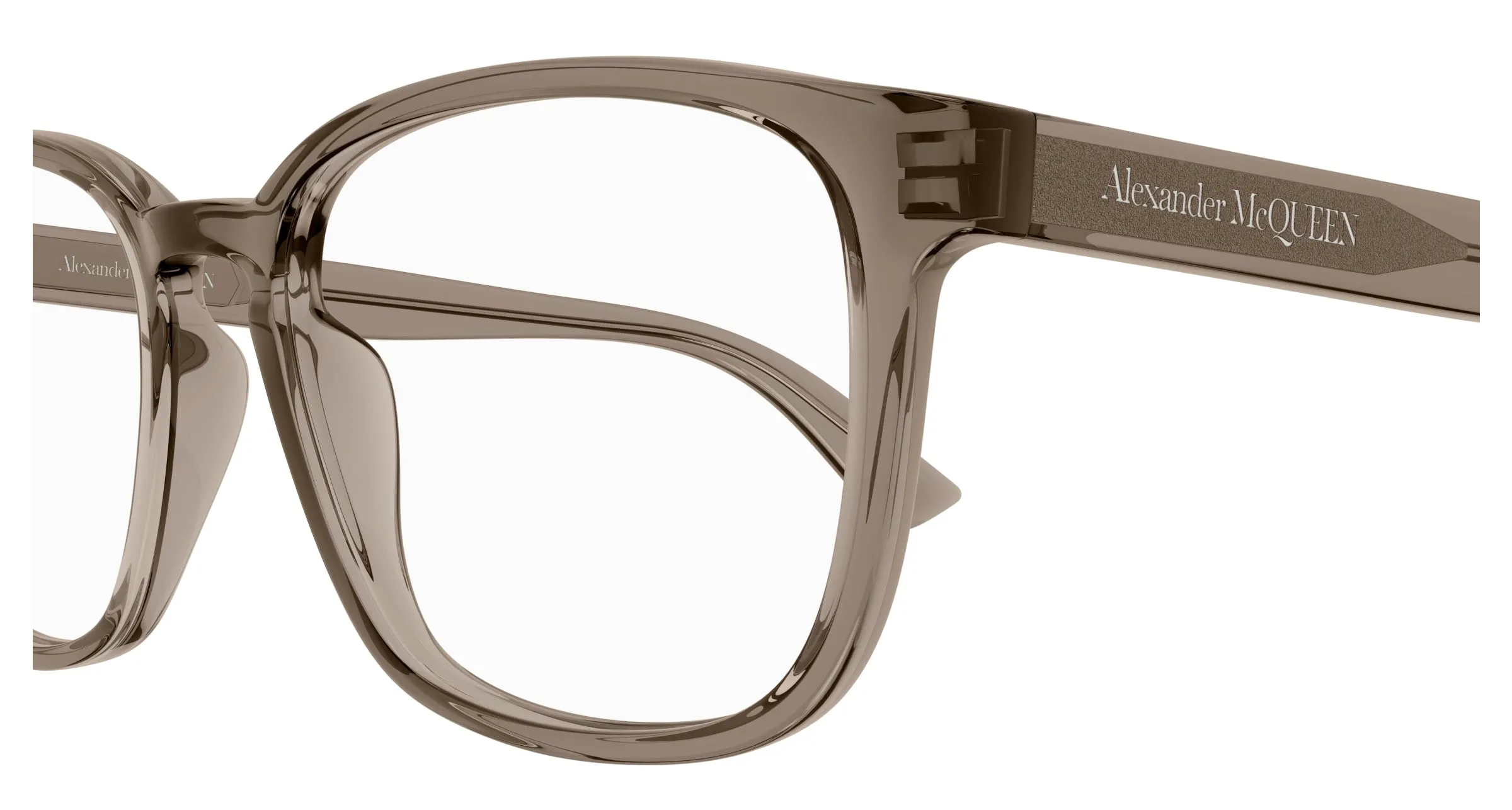 Alexander McQueen AM0462O 005 Montature da vista Acetato Marrone Trasparente Squadrata - immagine 3