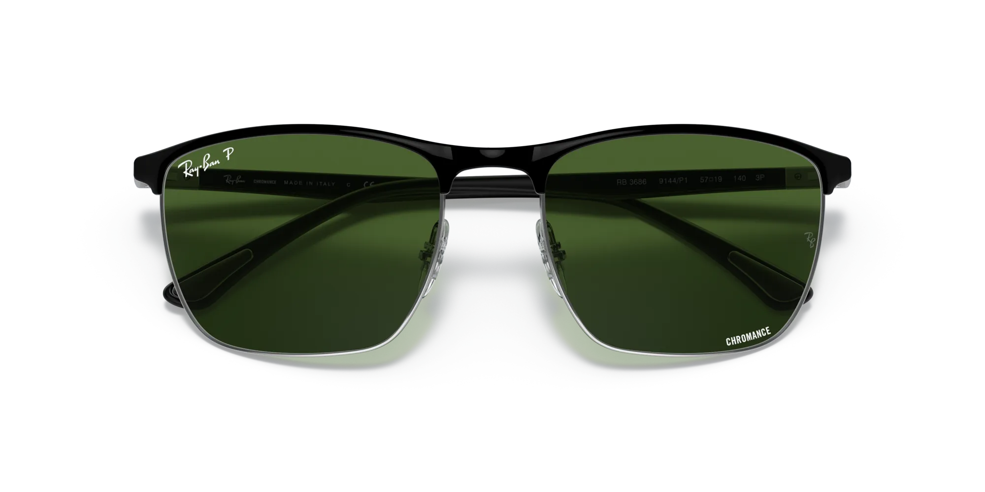 Ray - Ban RB3686 9144P1 Occhiali da sole Acciaio Nero Verde Squadrata Polarizzata - immagine 2