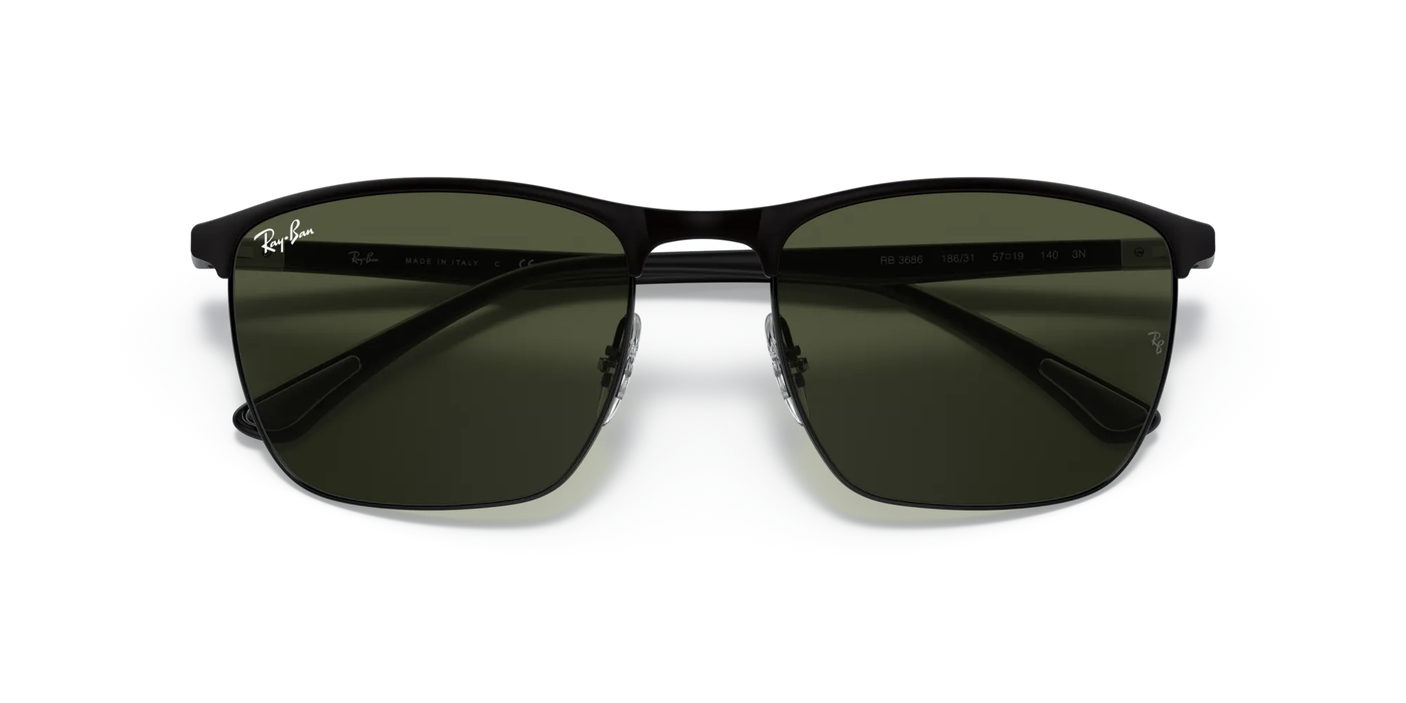 Ray - Ban RB3686 186/31 Occhiali da sole Acciaio Nero Verde Squadrata Normale - immagine 2